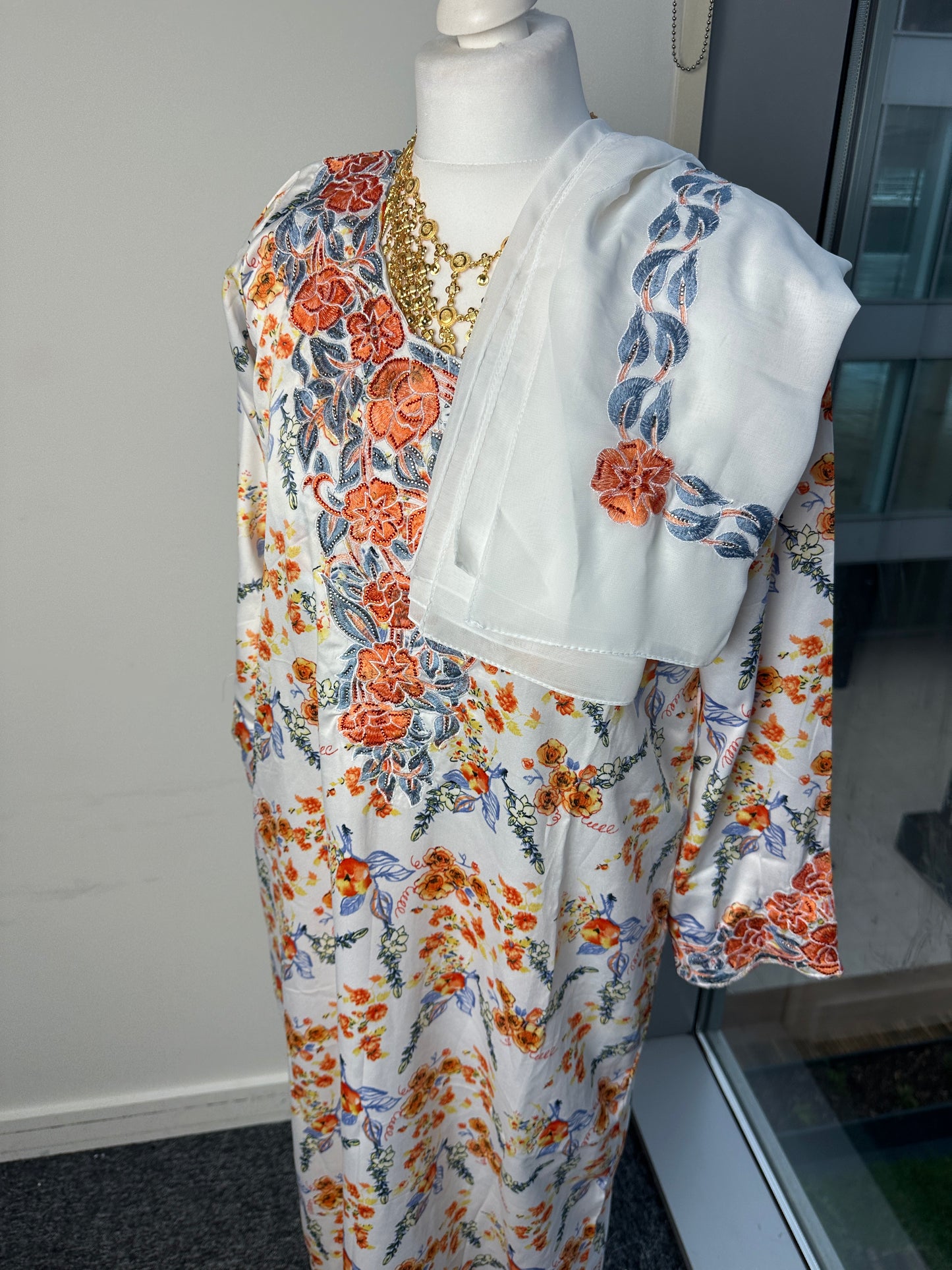 White and orange Mukhawar with matching Sheila