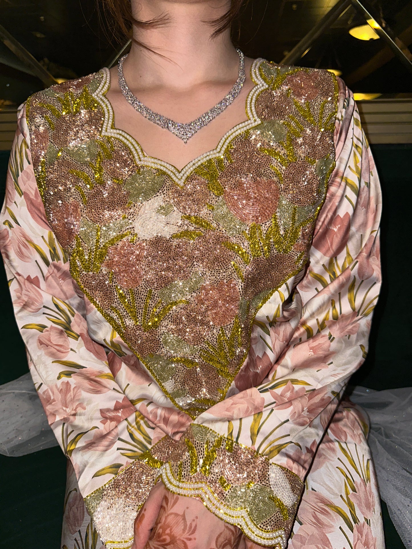 Pure silk mkhawar fully handmade work with back corset
