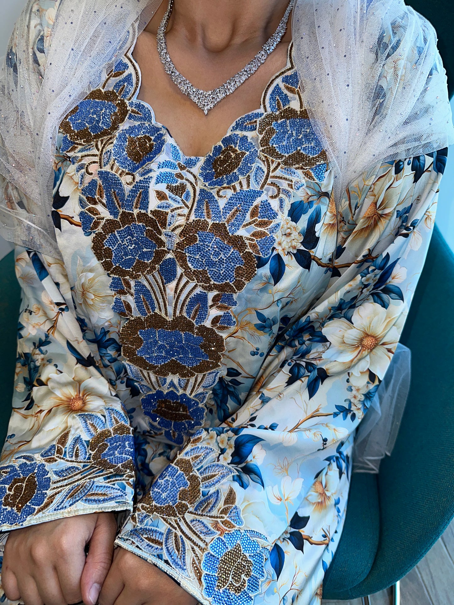 Blue pure silk mkhawar