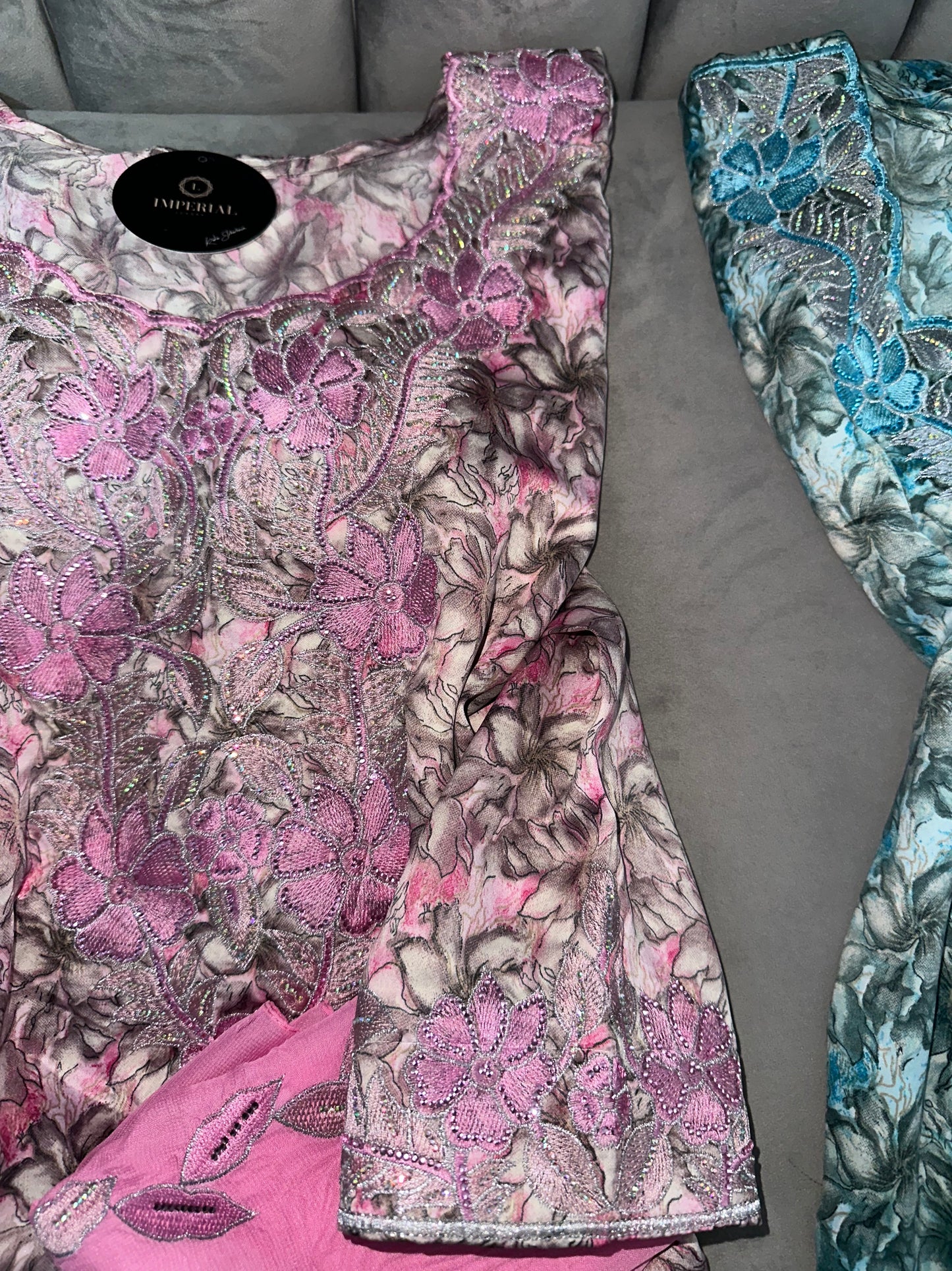Green, blue, pink and purple mkhawars with matching Shiela