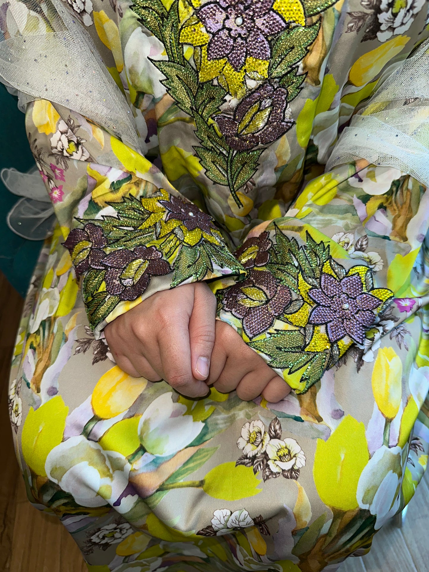 Green and purple mkhawar pure silk mkhawar