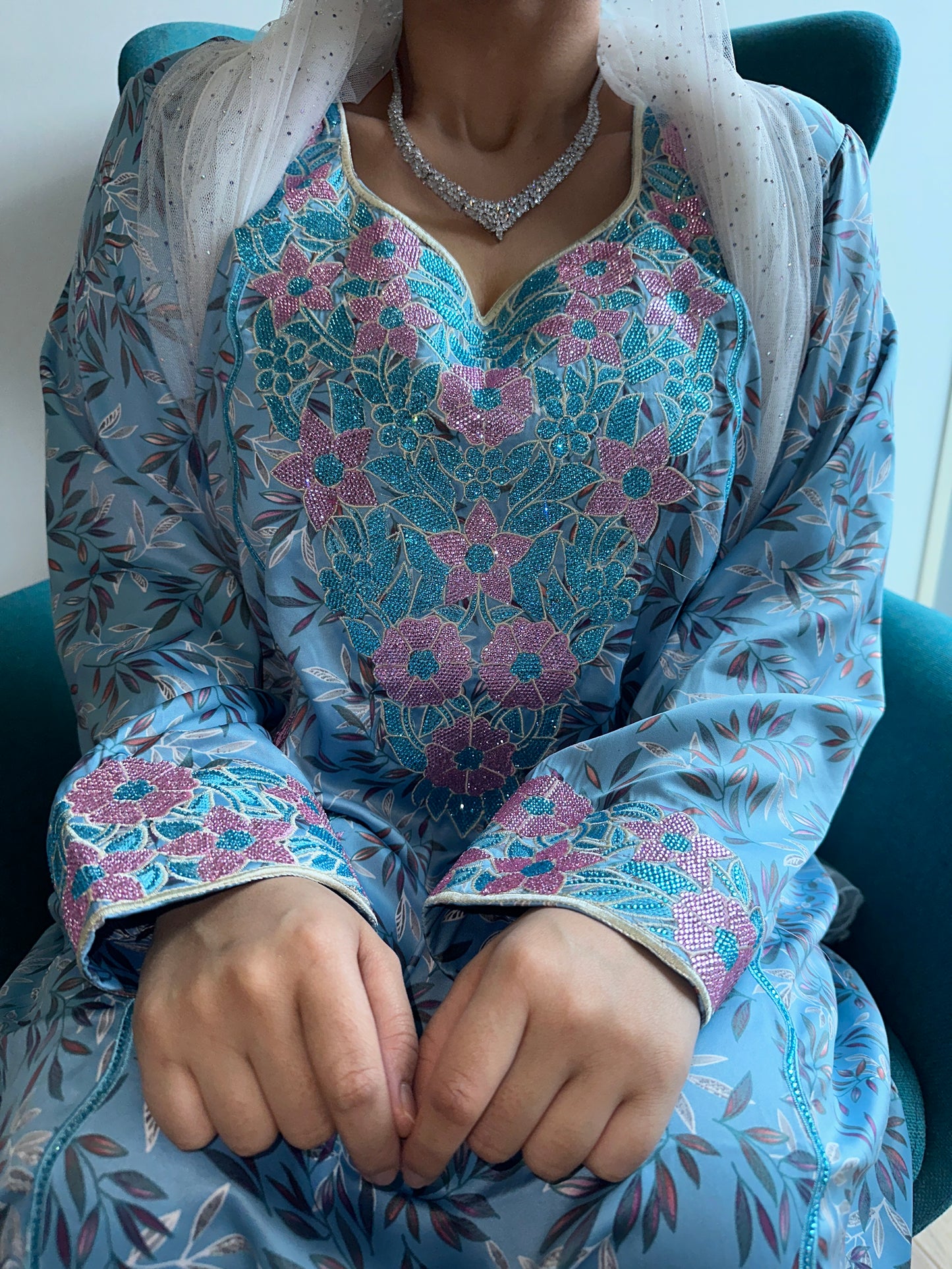 Blue mkhawar Indonesian silk