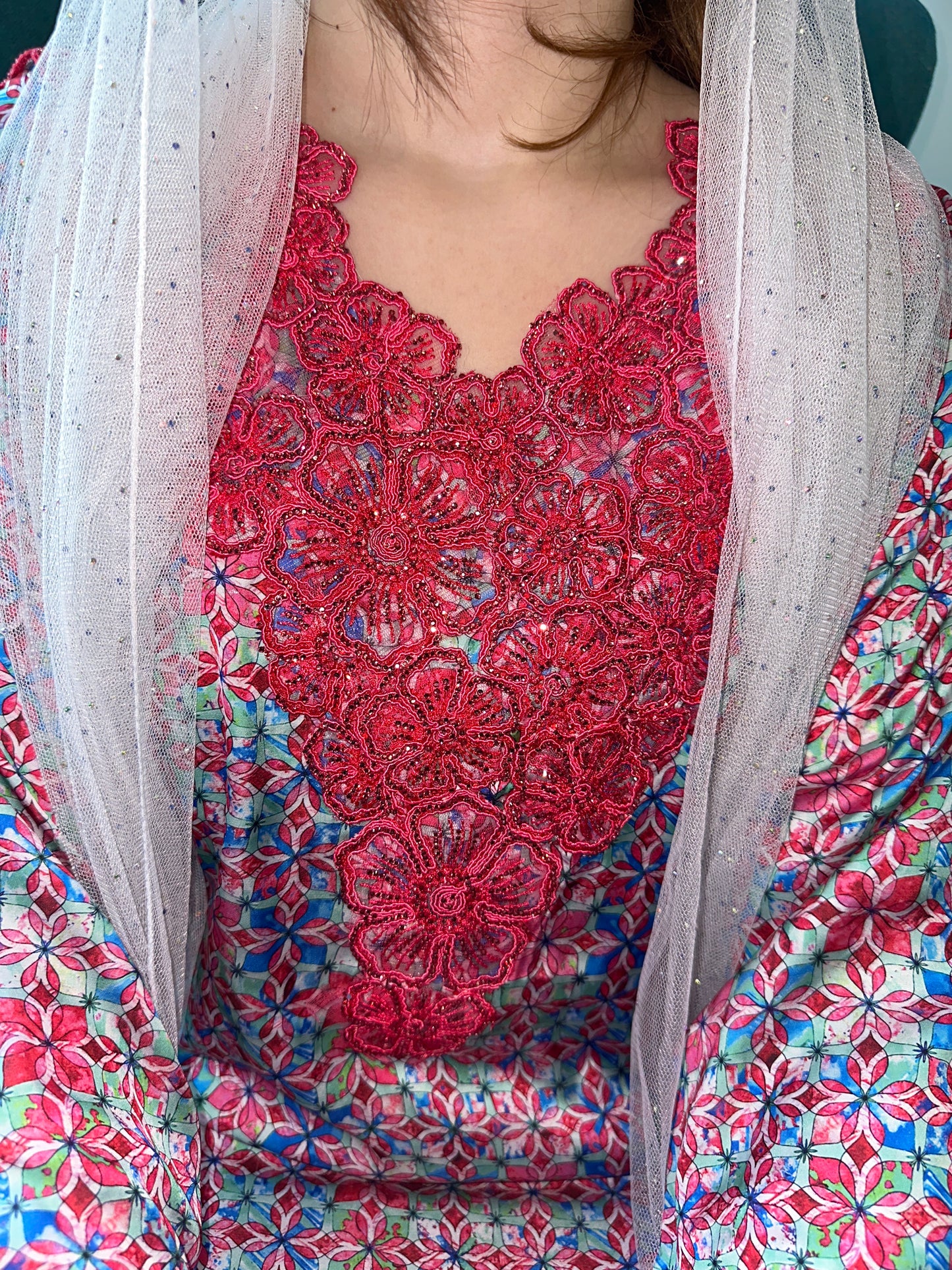 Pure silk, lace mkhawar
