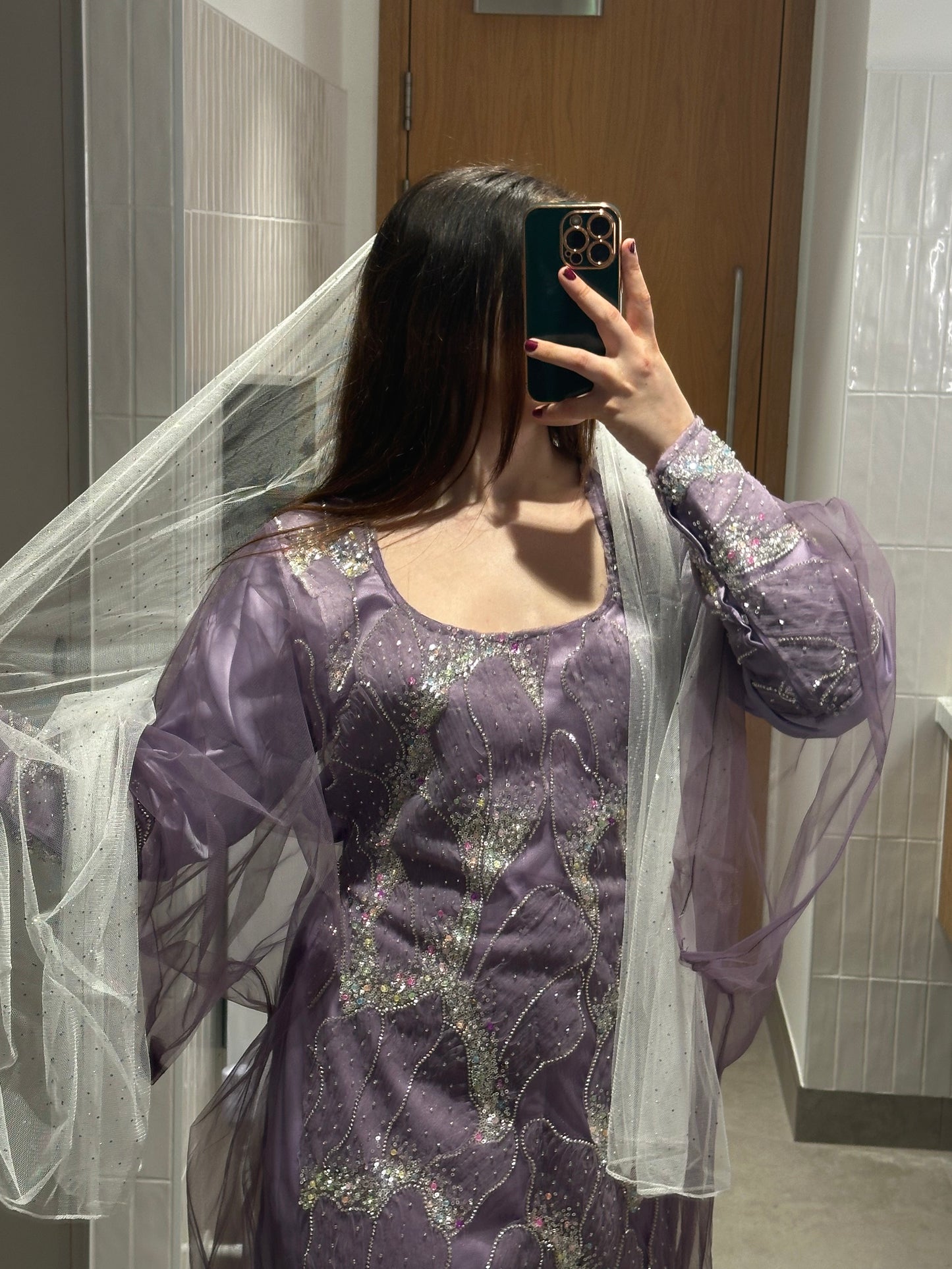 Purple dress fully handmade work