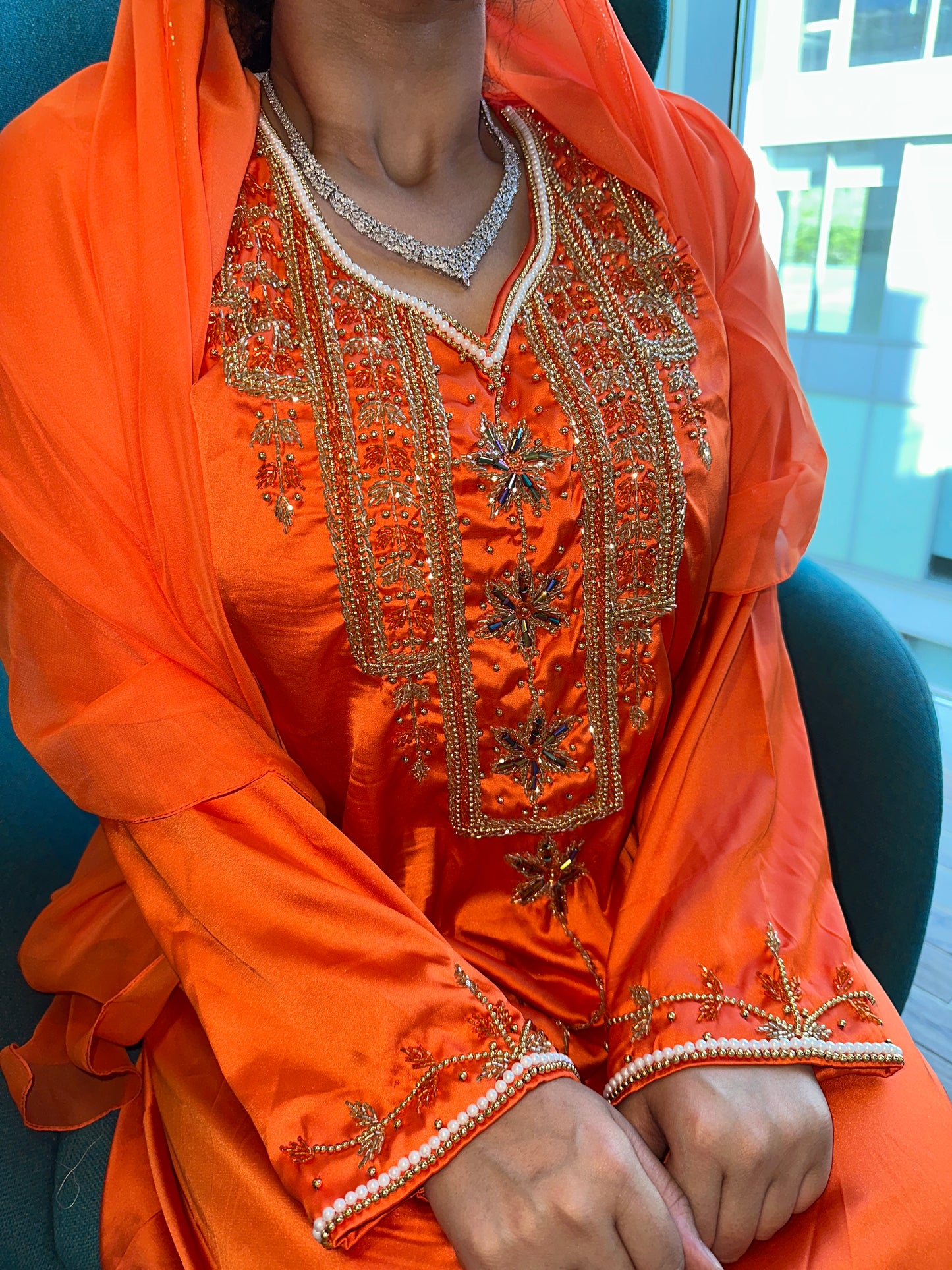 Orange mkhawar with matching Shiela