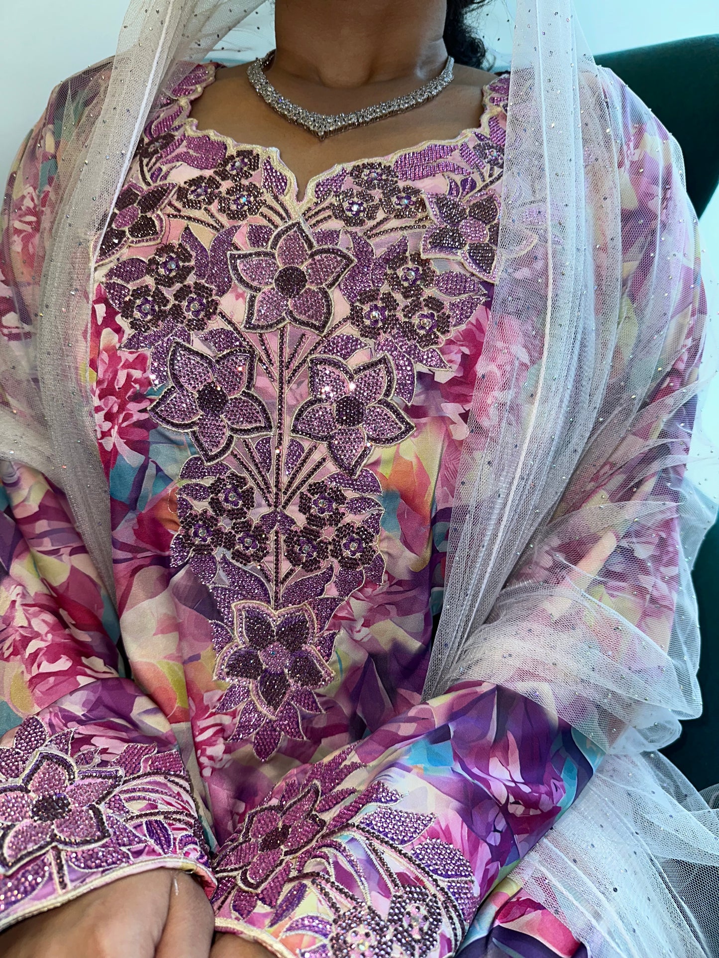 Purple pure silk,3D mkhawar