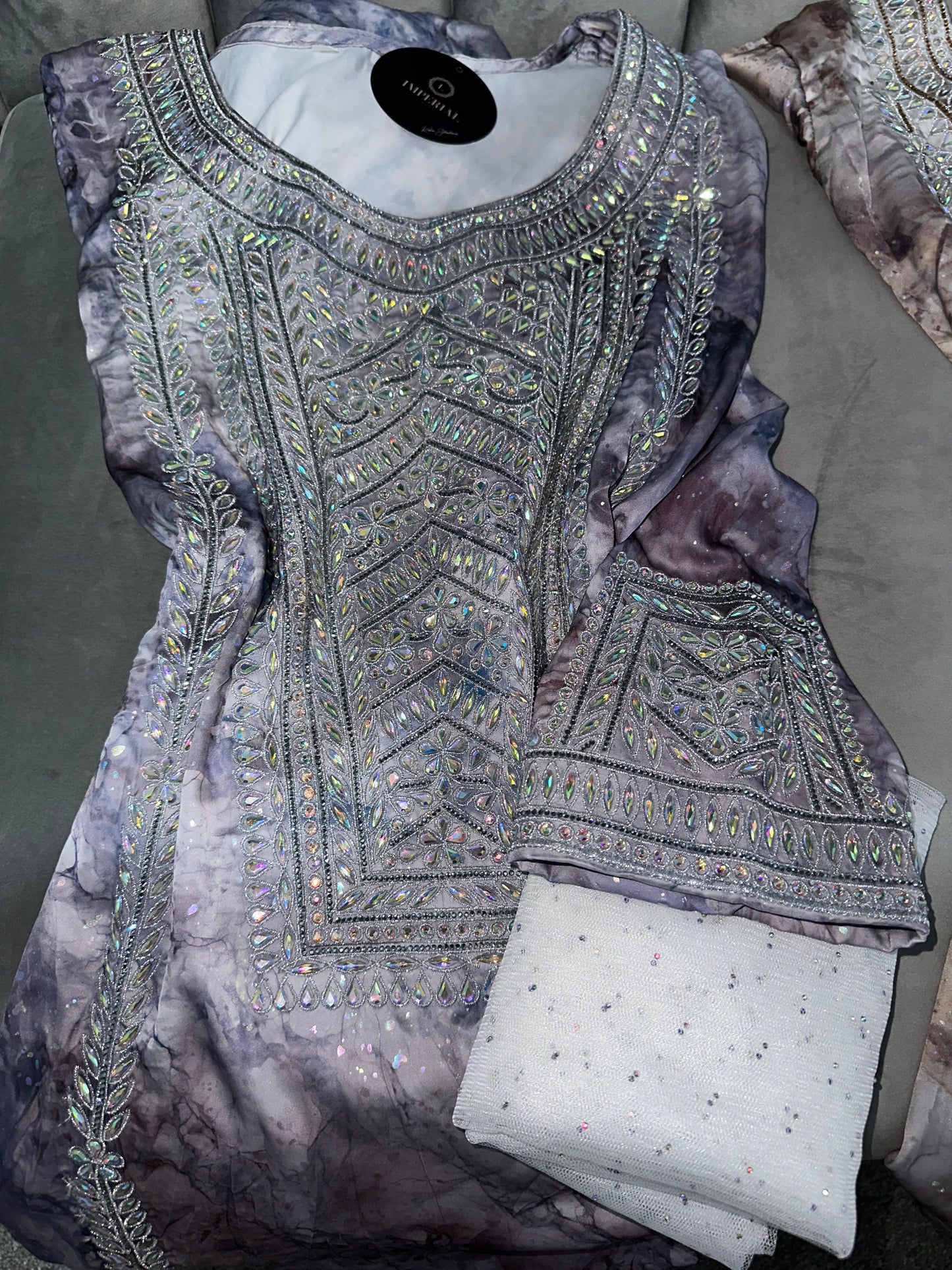 Galaxy shine mkhawar pure silk with corset and white chiffon Shiela
