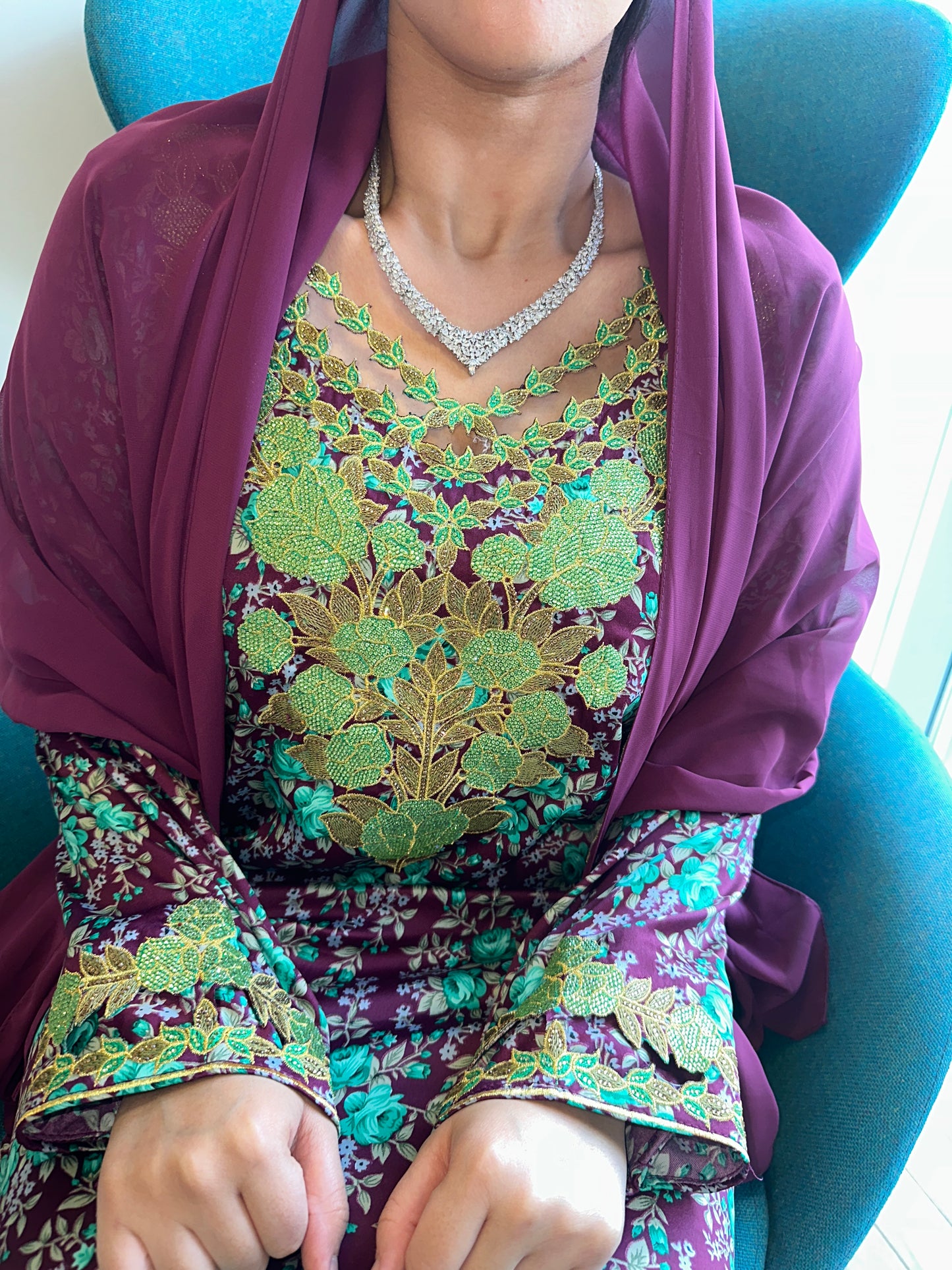 Dark purple with green