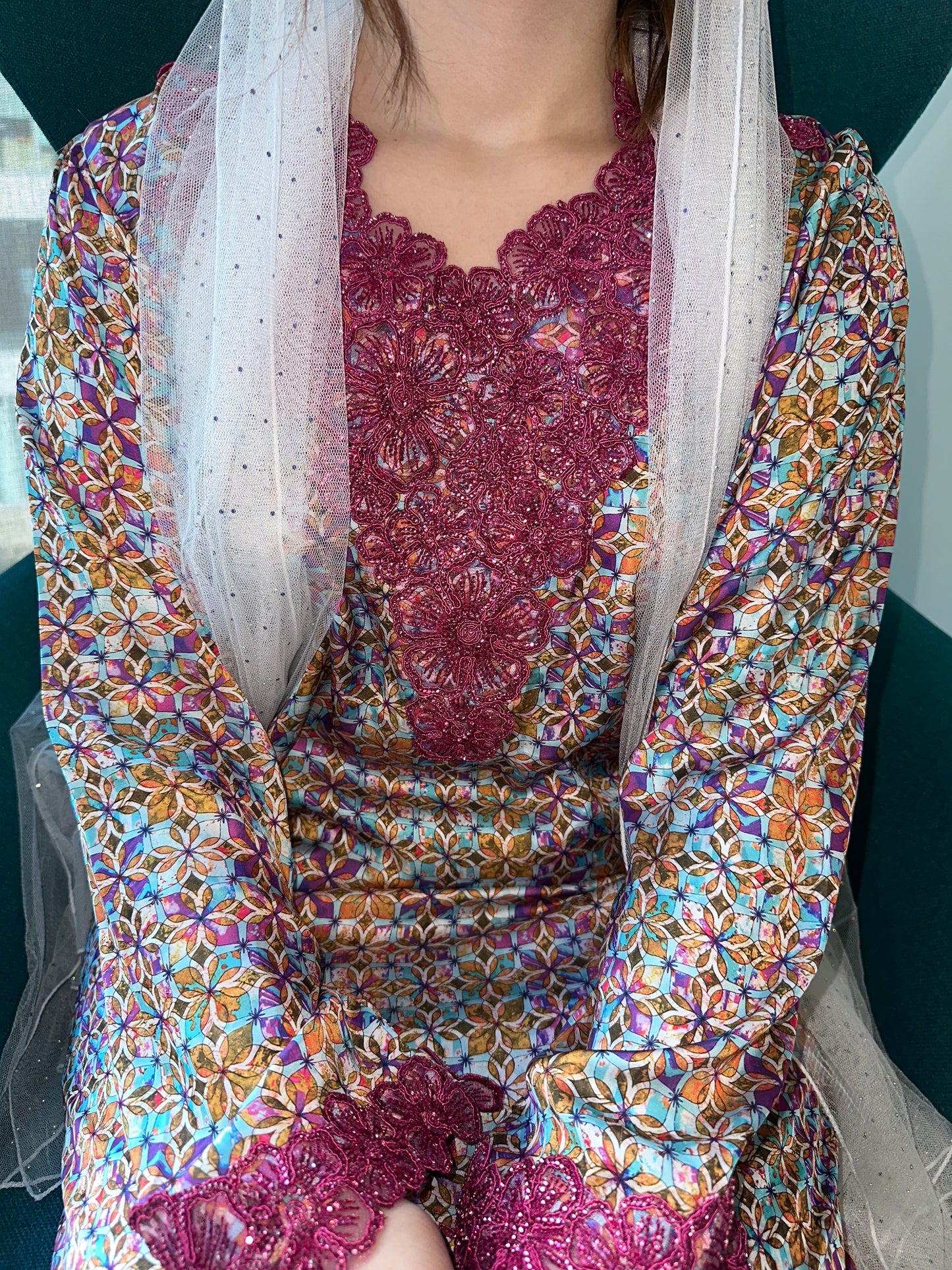 Pure silk, lace mkhawar