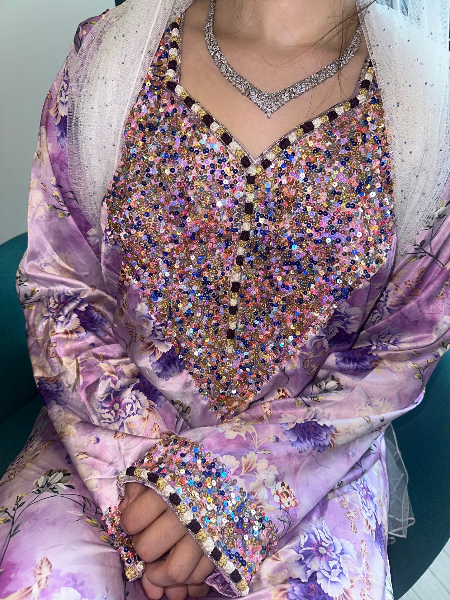 Purple sequin mkhawar with back corset