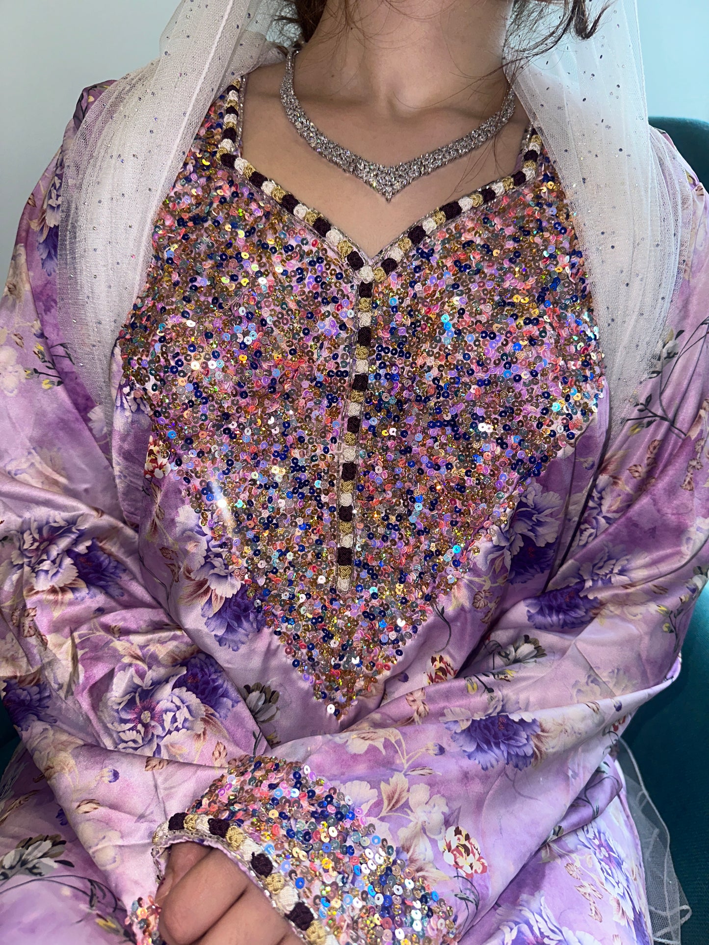 Purple sequin mkhawar with back corset