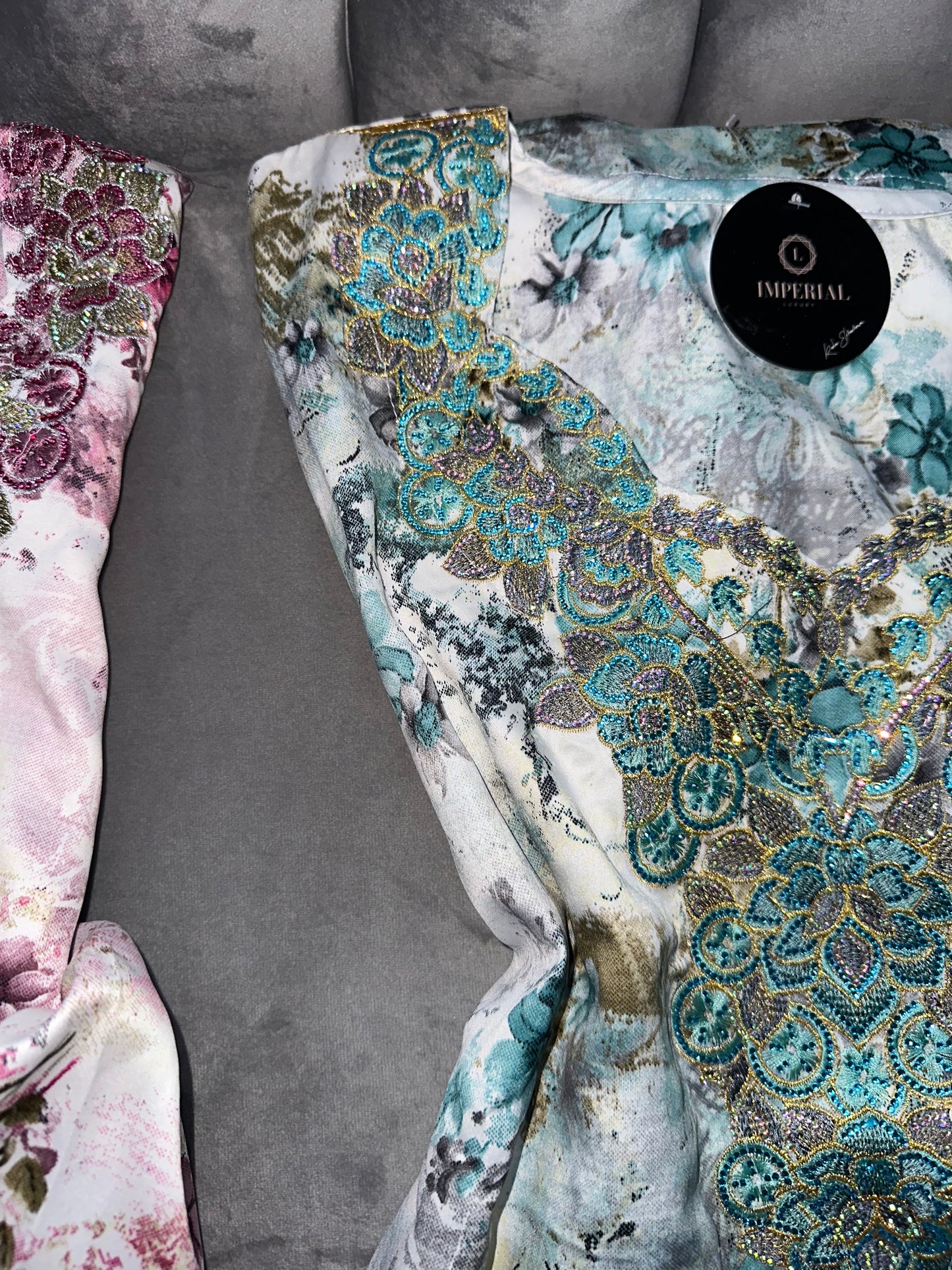 Green, turquoise, pink and creamy mkhawar with matching Shiela