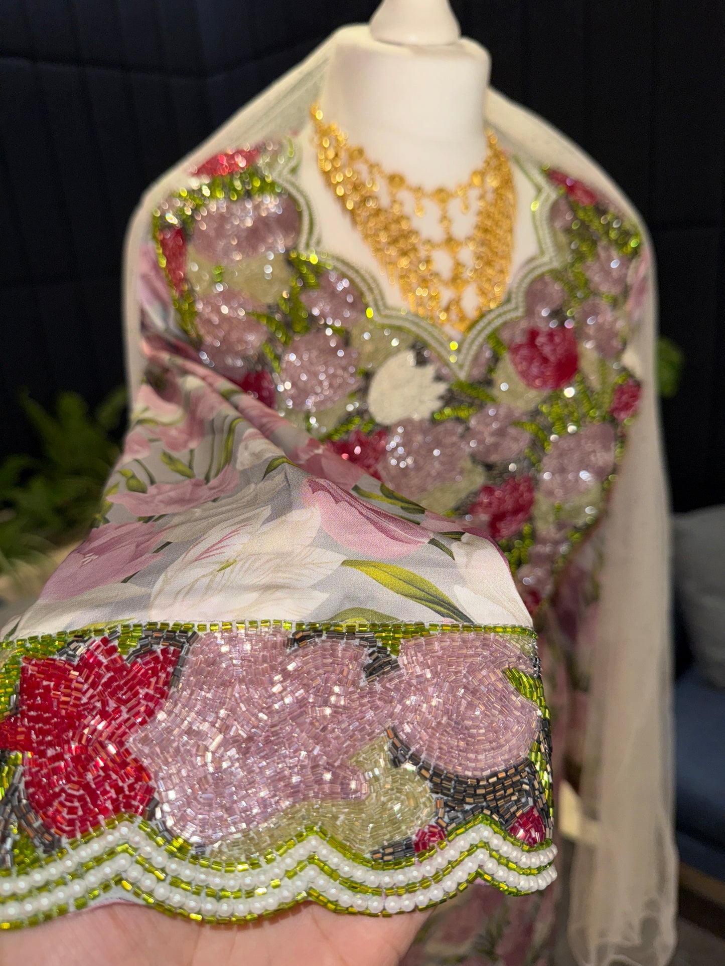 Tulip mkhawar with scarf and corset back pure silk