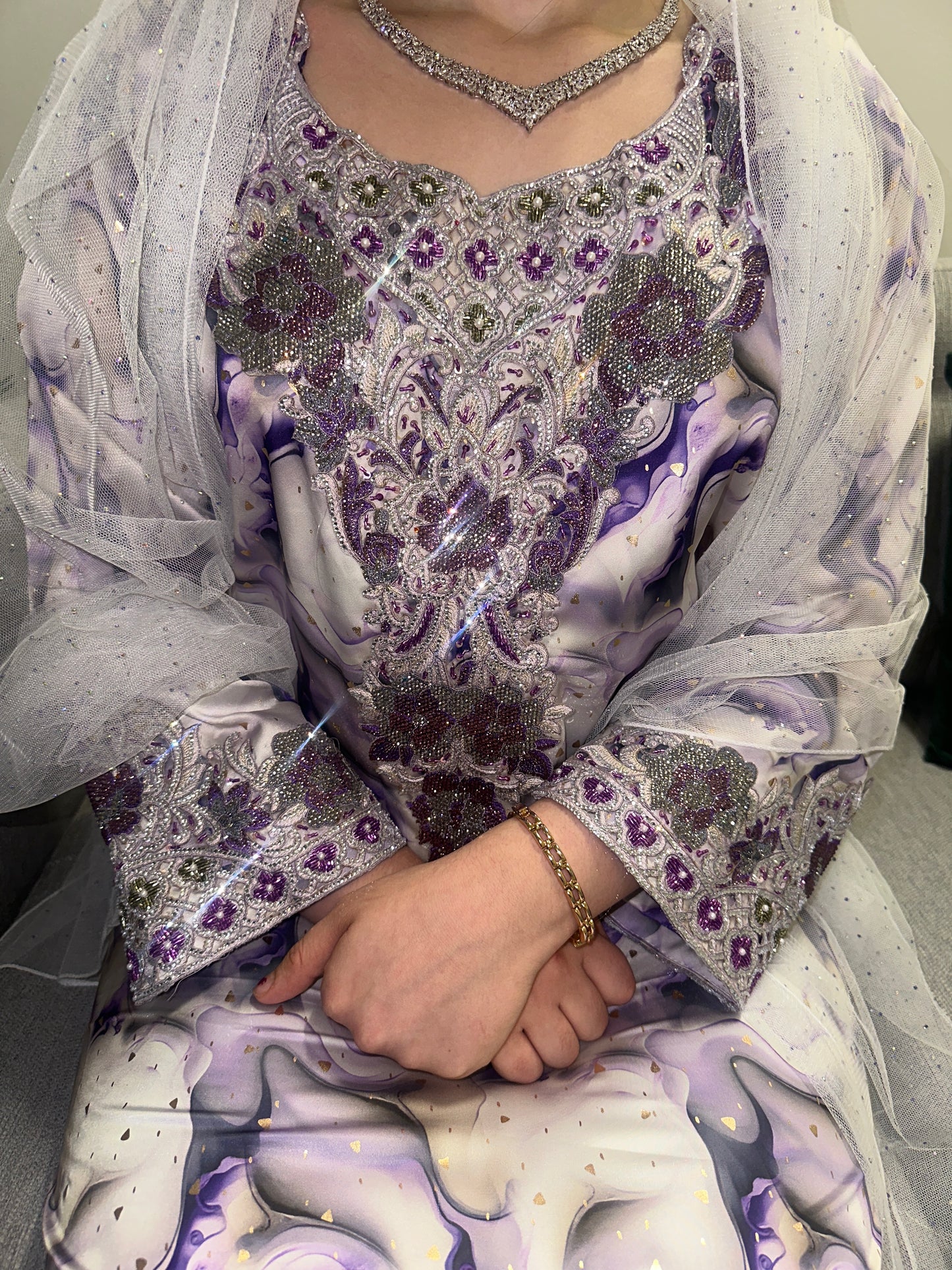 Purple pure silk mkhawar with corset back