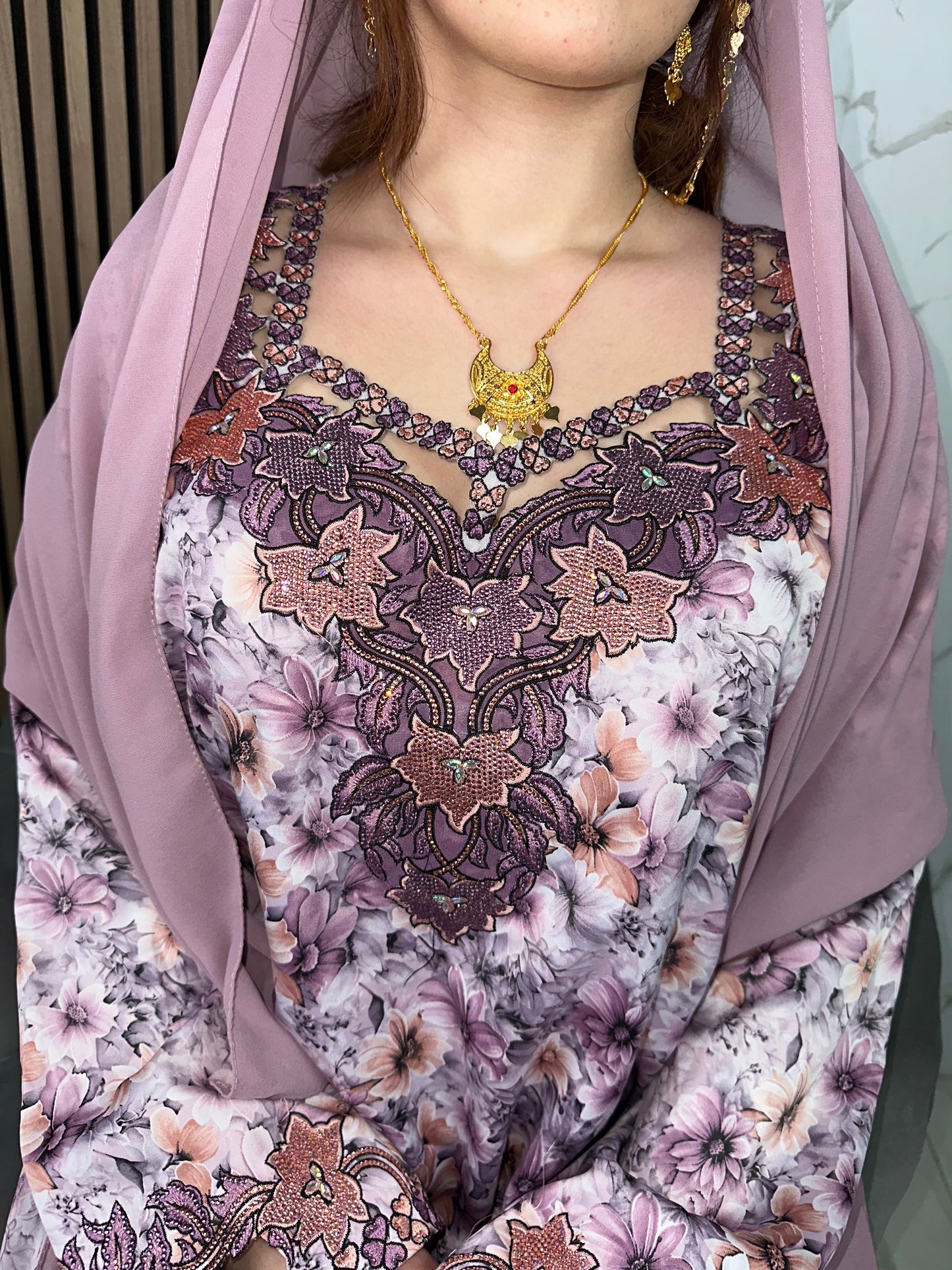 Purple mkhawar with matching Shiela and back corset