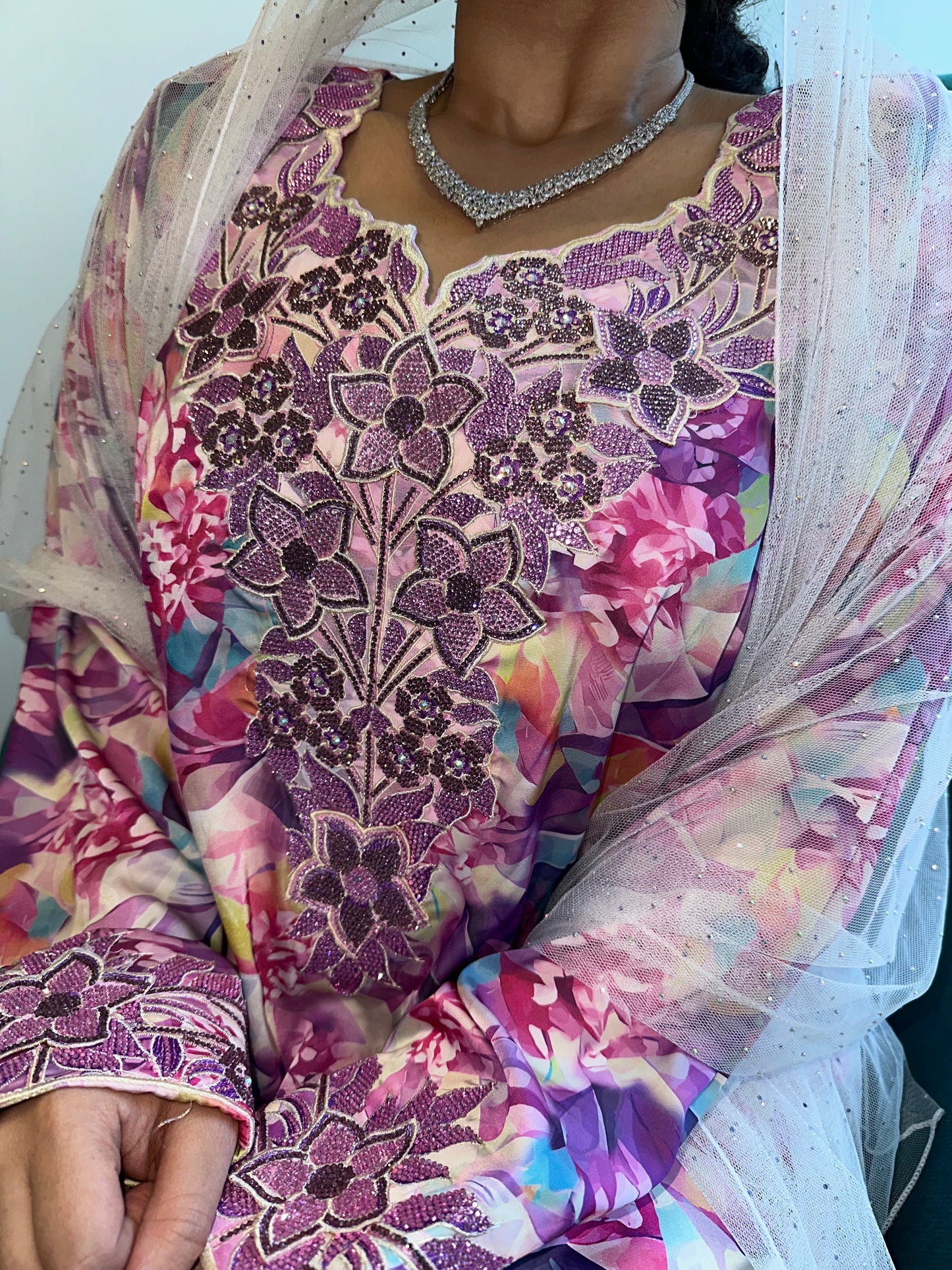 Purple pure silk,3D mkhawar