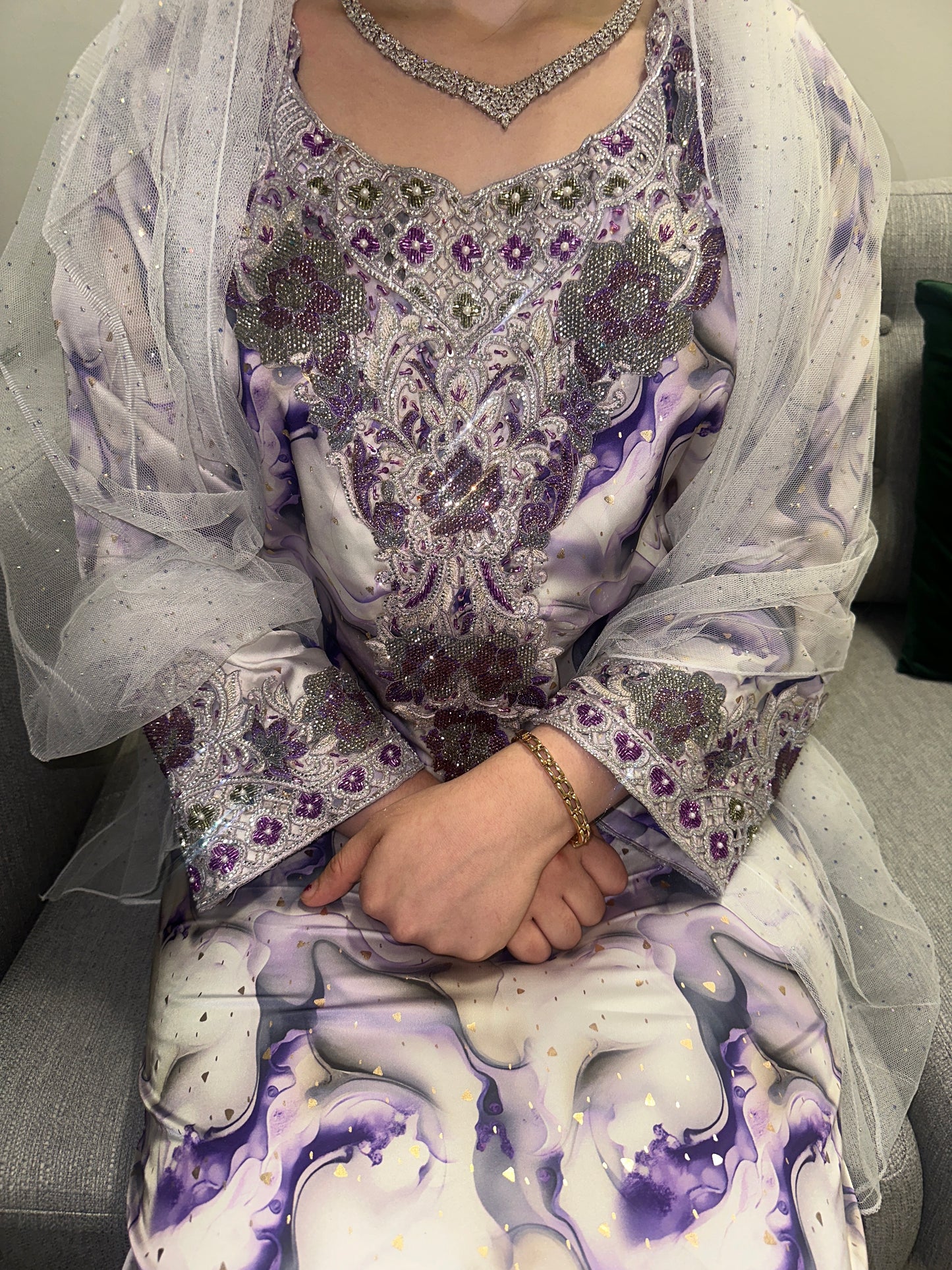 Purple pure silk mkhawar with corset back