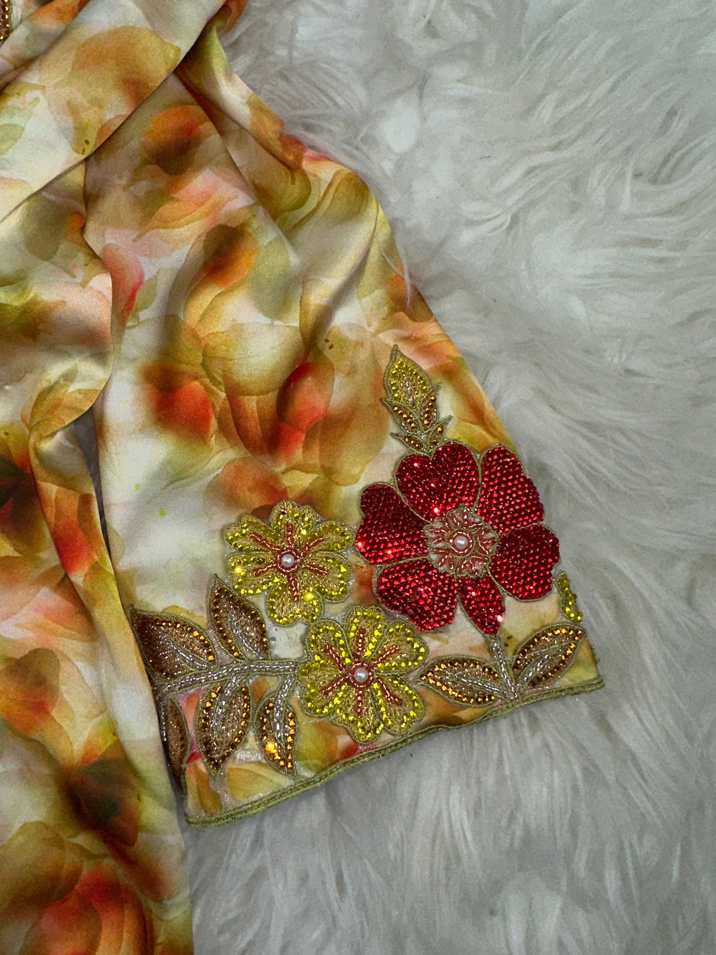 Red and orange 3D mukhawar pure silk and handmade work