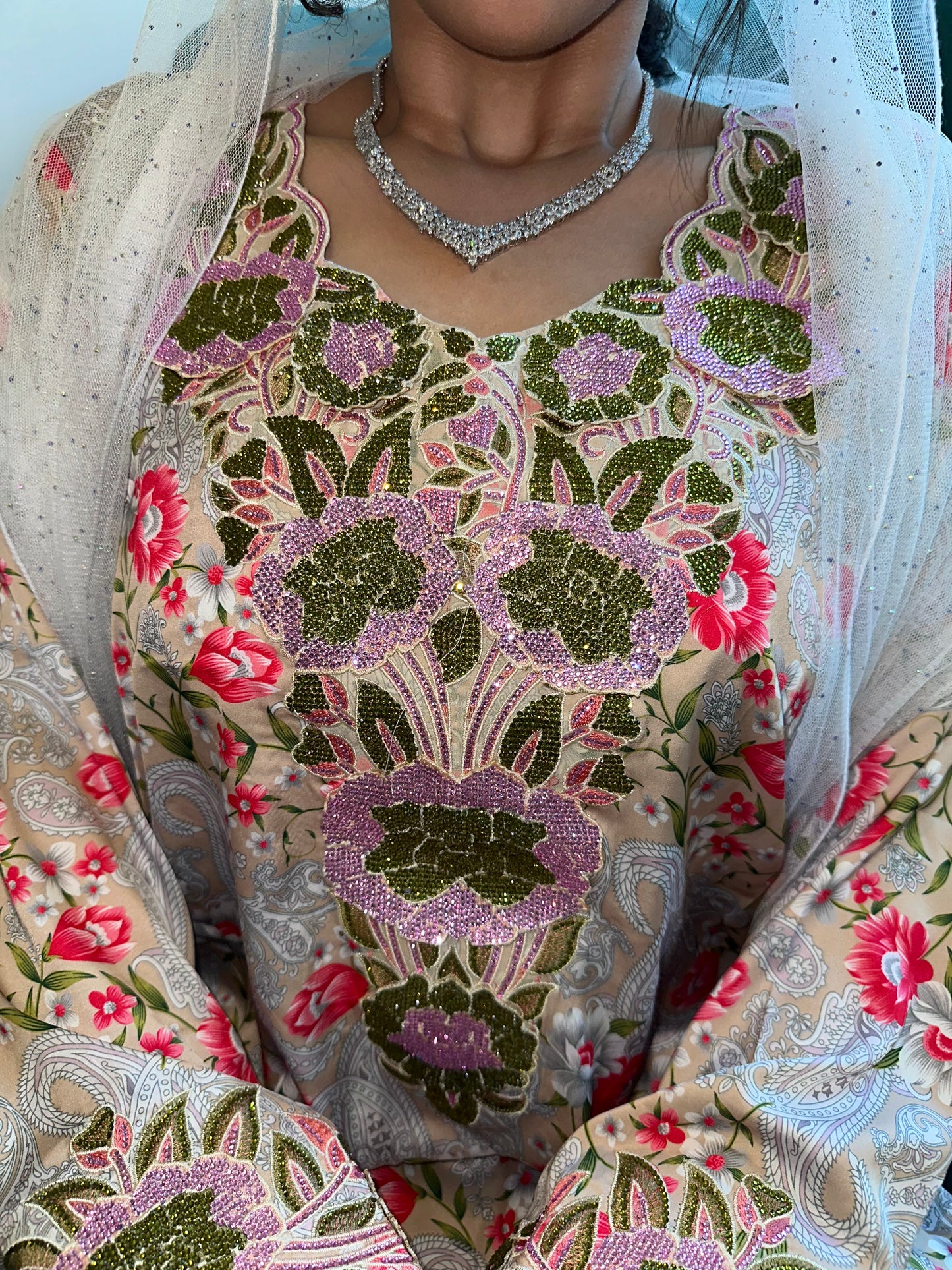 Cream and pink pure silk mkhawar