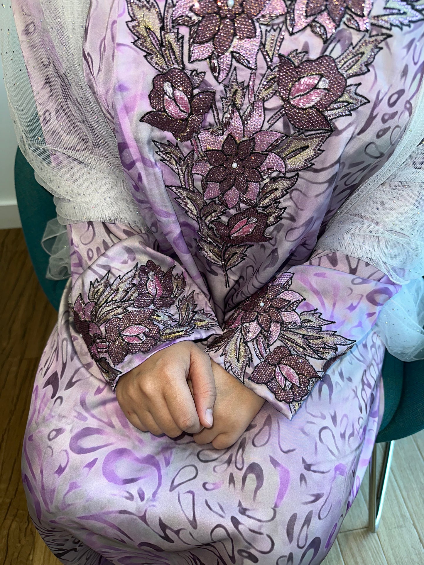 Purple pure silk mkhawar with corset back