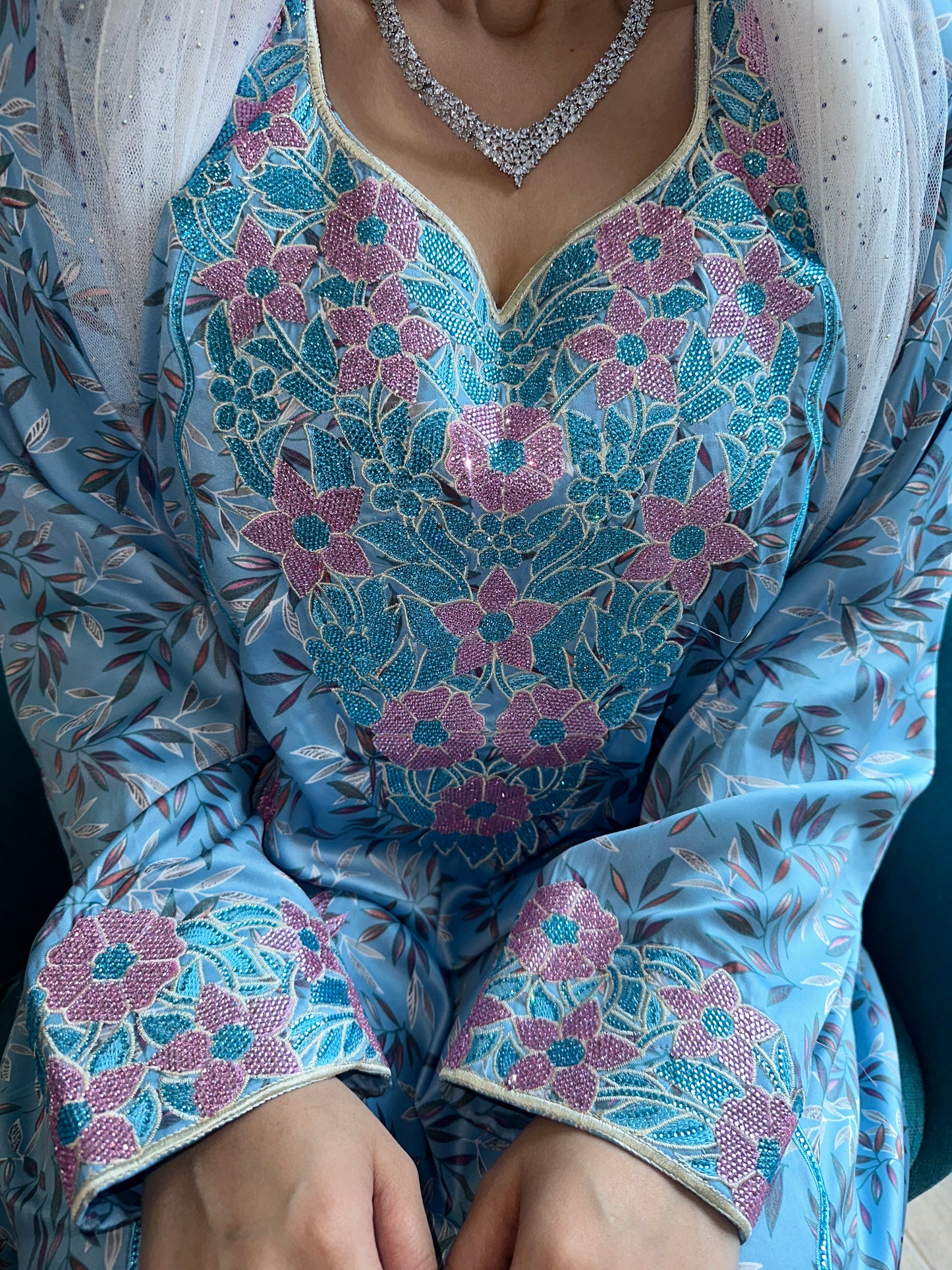 Blue mkhawar Indonesian silk