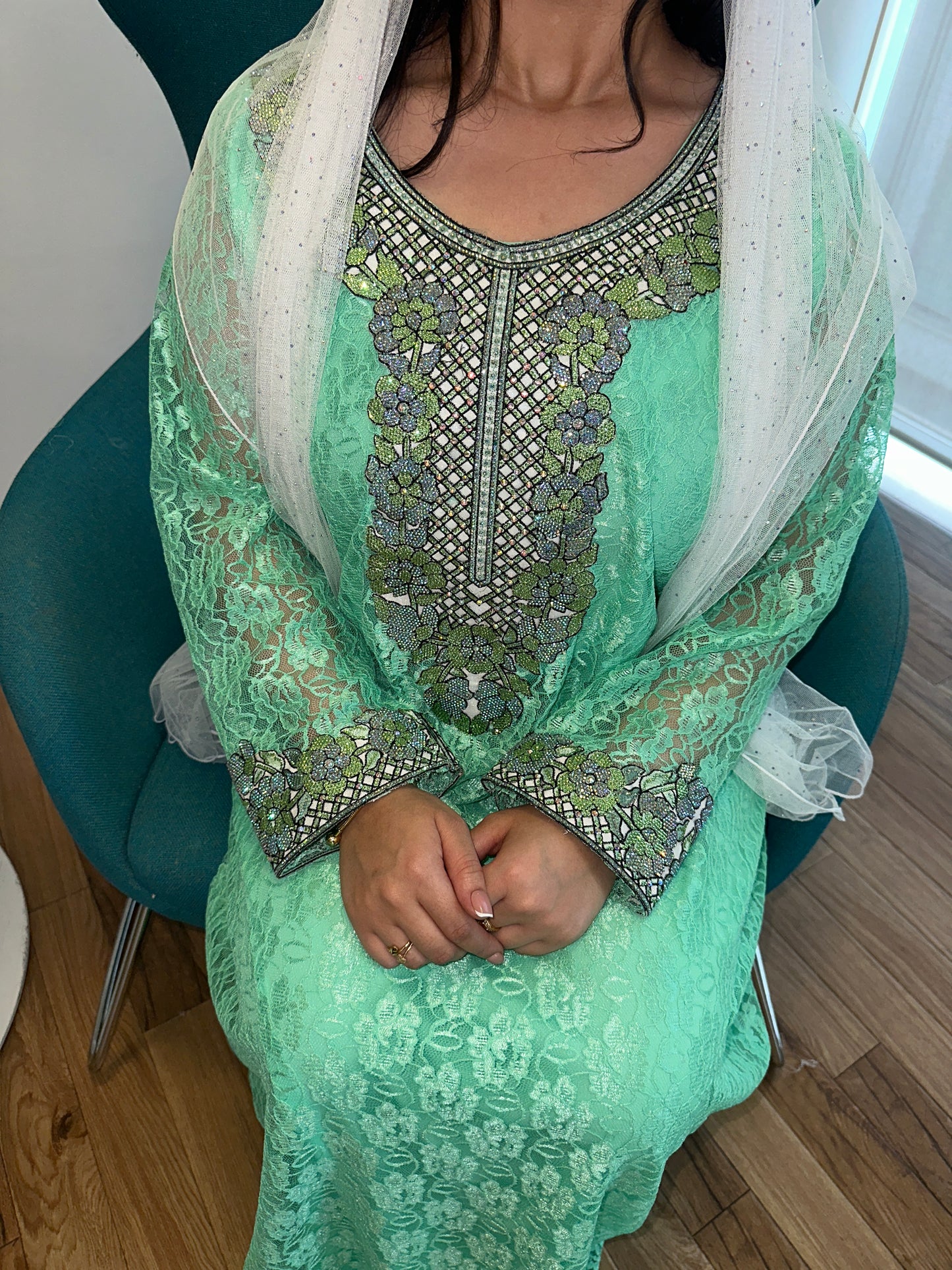 Green2 lace mkhawar