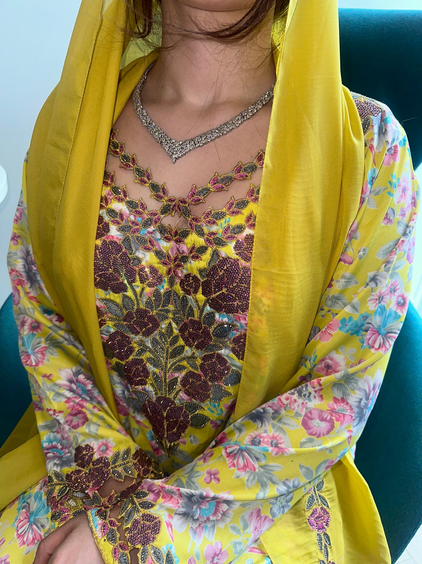Yellow mkharram mkhawar with matching Shiela