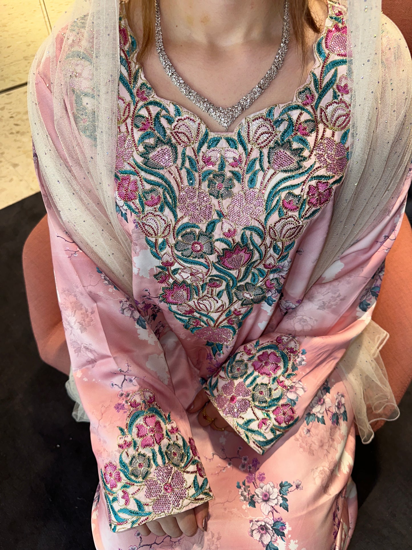 Pink mkhawar with matching chiffon Shiela