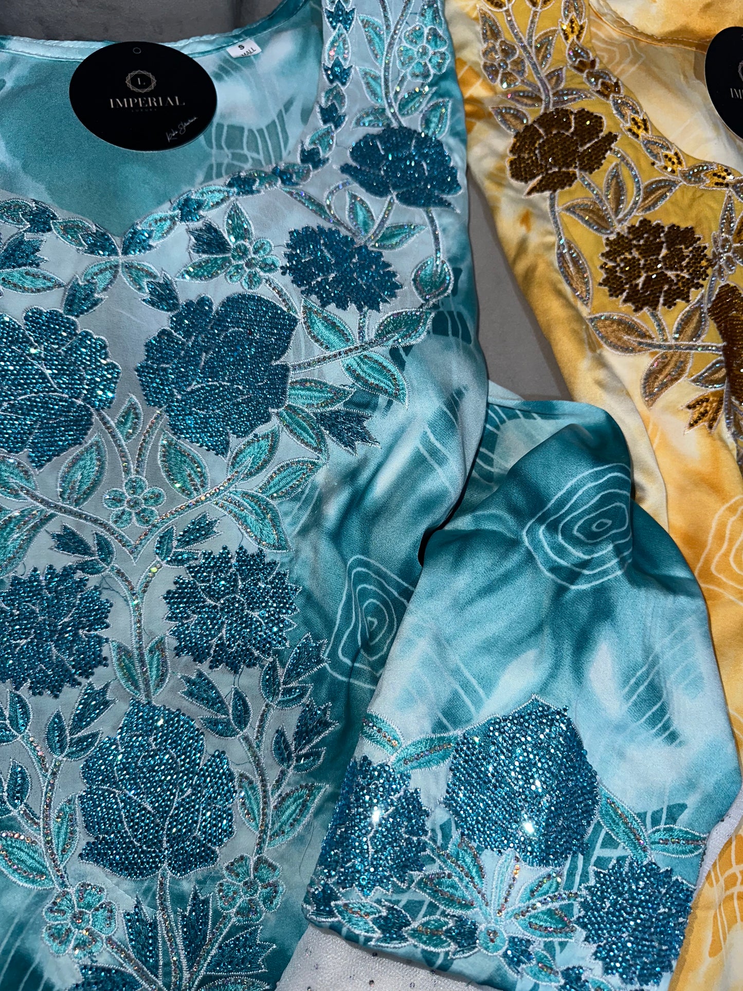 Pink, blue, salmon, turquoise and mustard colors mkhawars