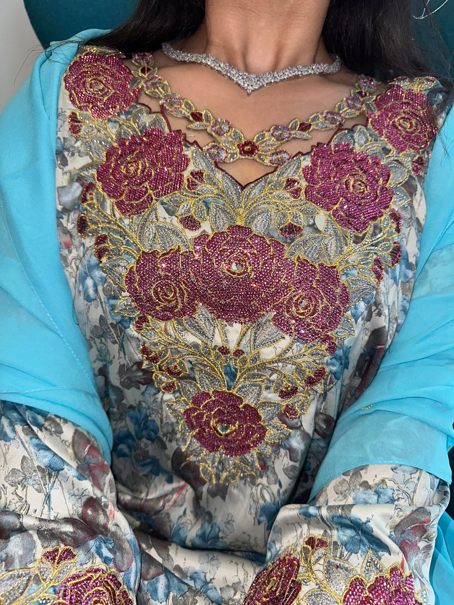 Blue mkhawar with matching Shiela