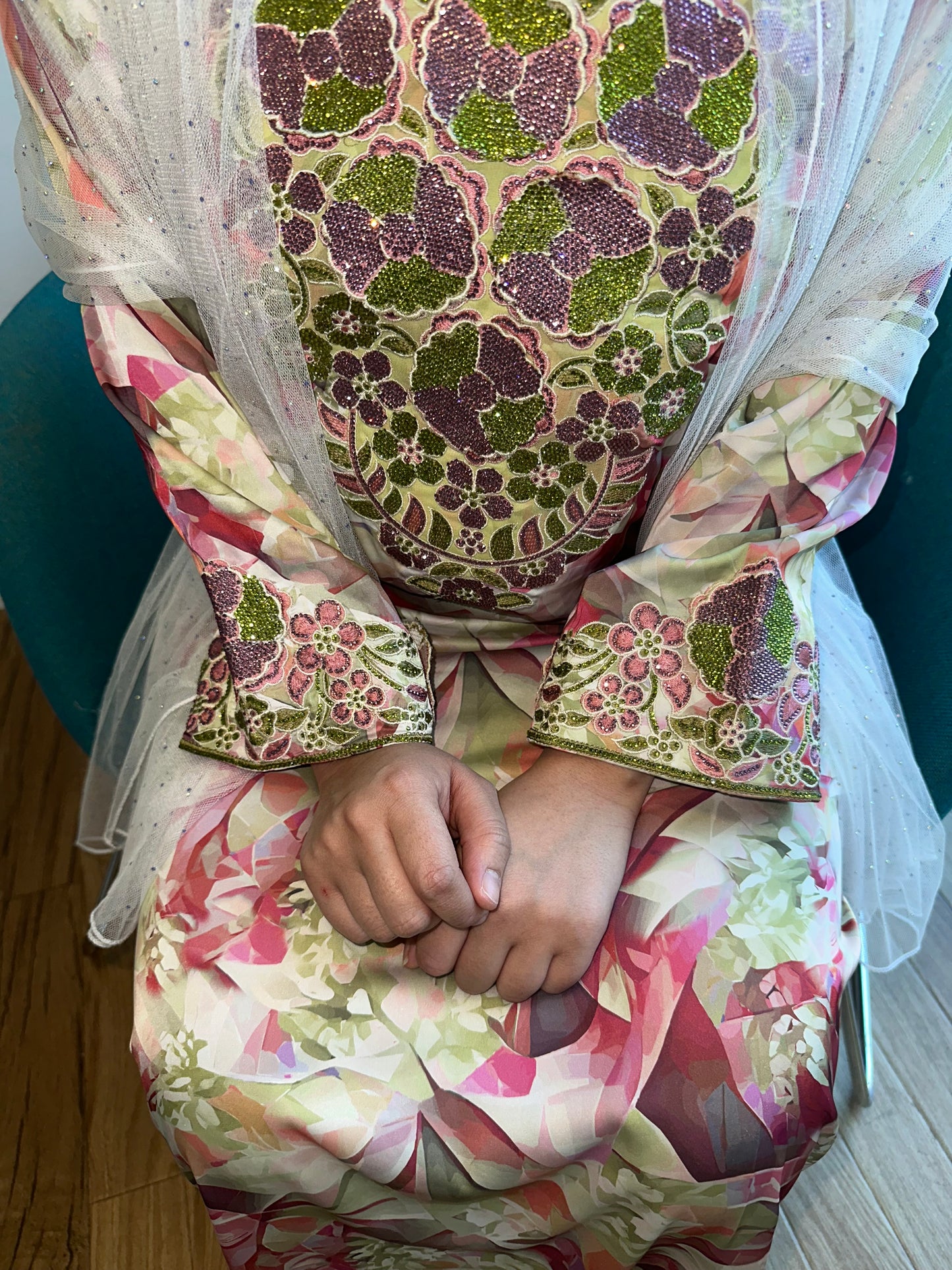 Purple and green pure silk mkhawar 3D