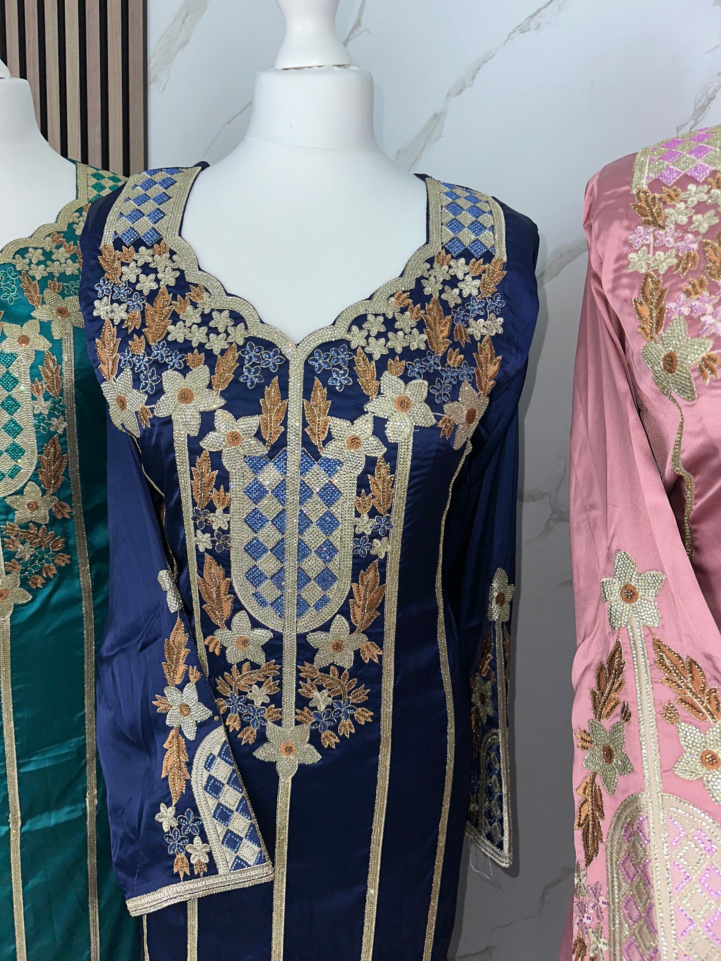 Dark blue mukhawar silk material