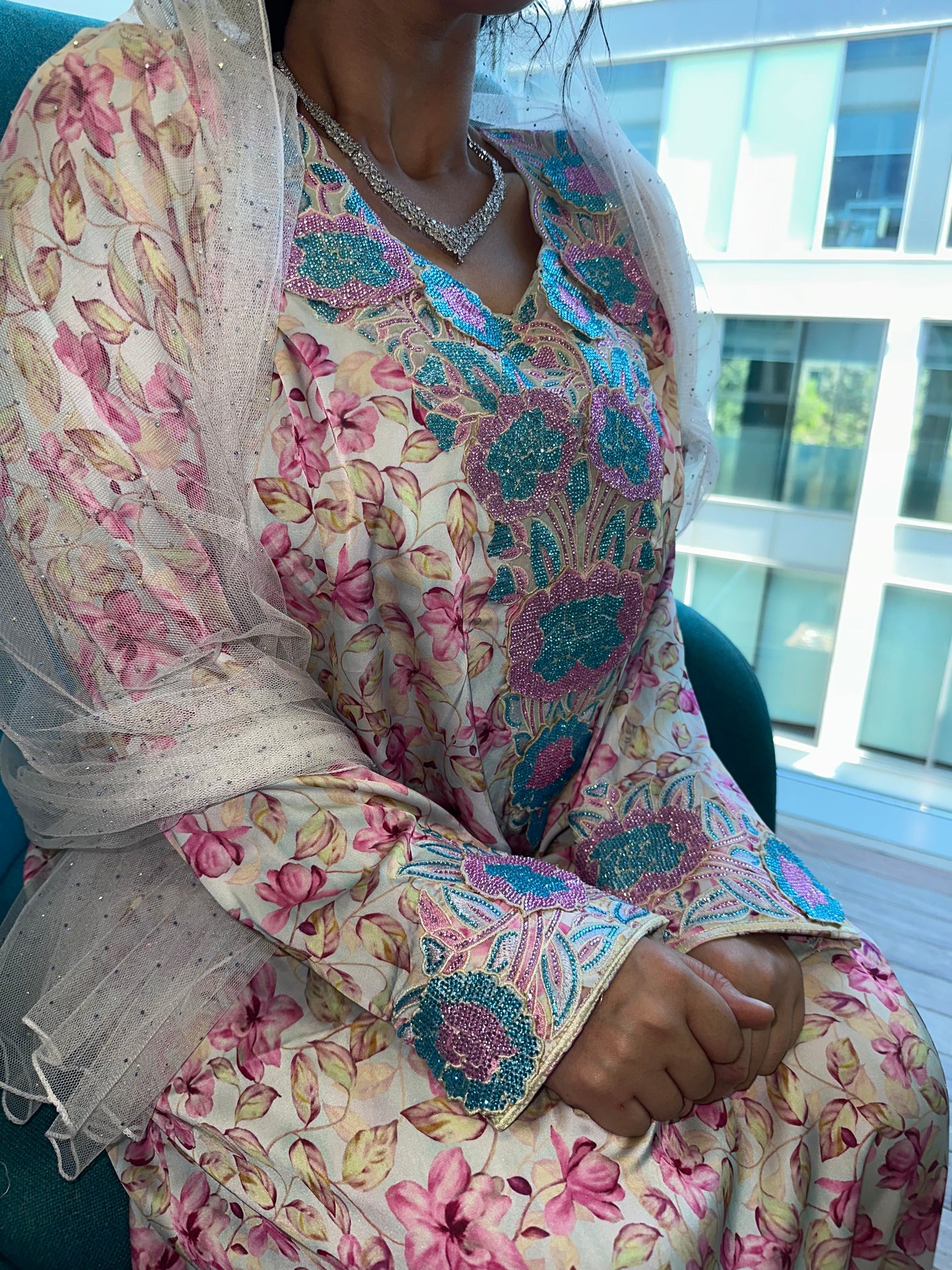Pink and blue pure silk mkhawar