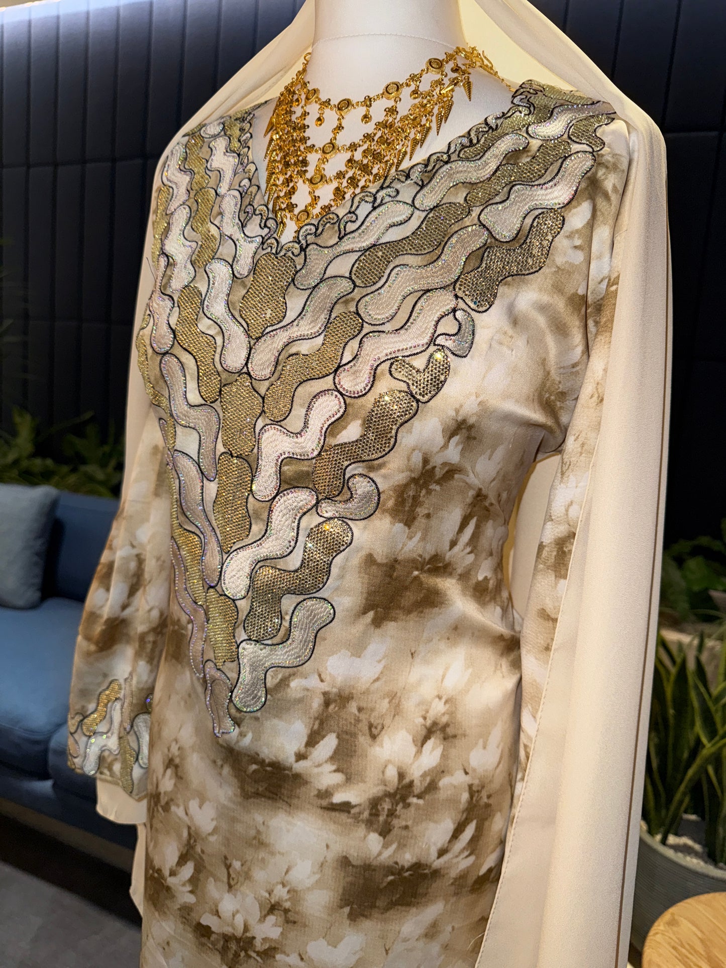 Creamy mukhawar with matching hijab and back corset