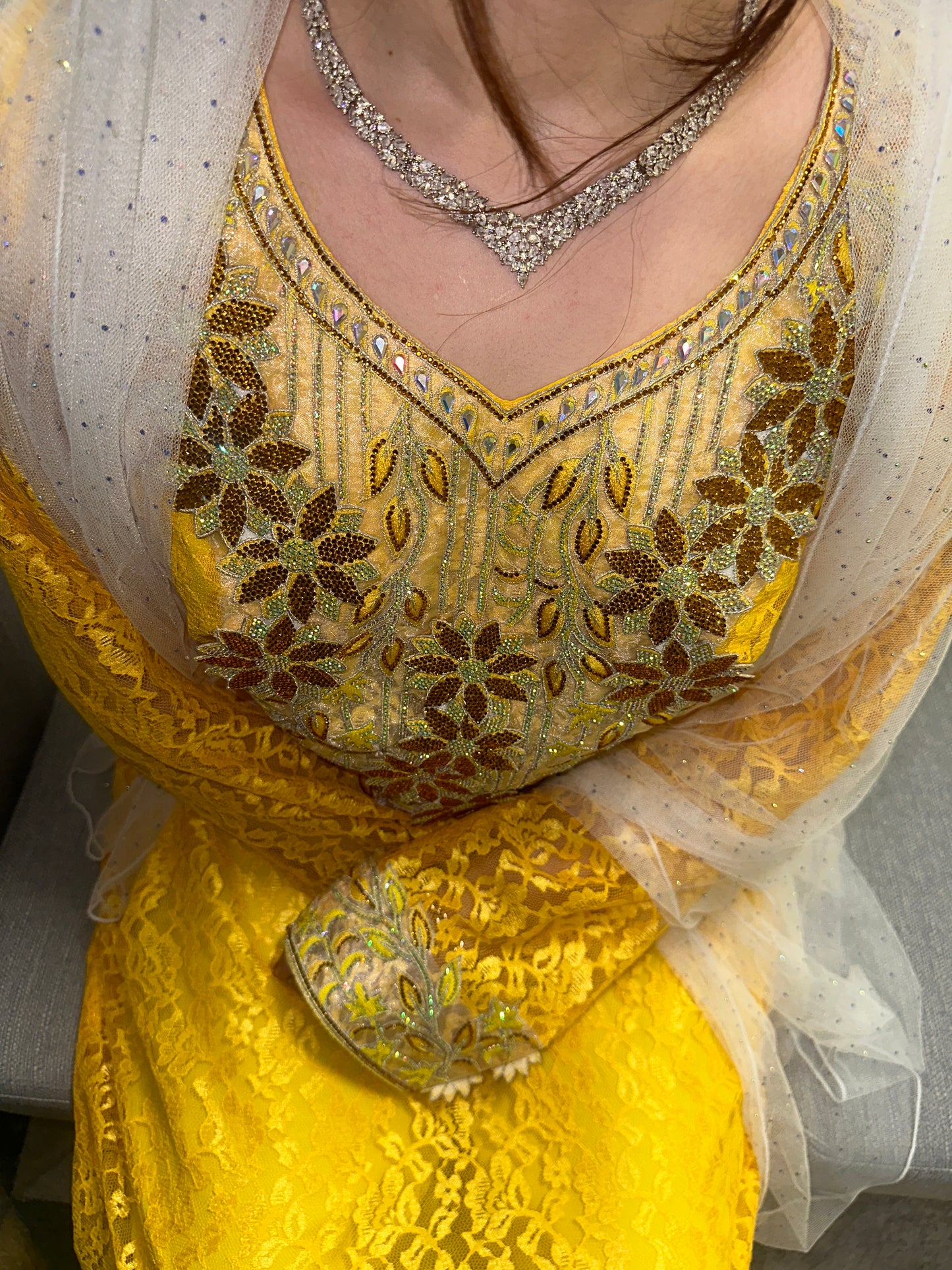 Yellow Lace mkhawar with inner