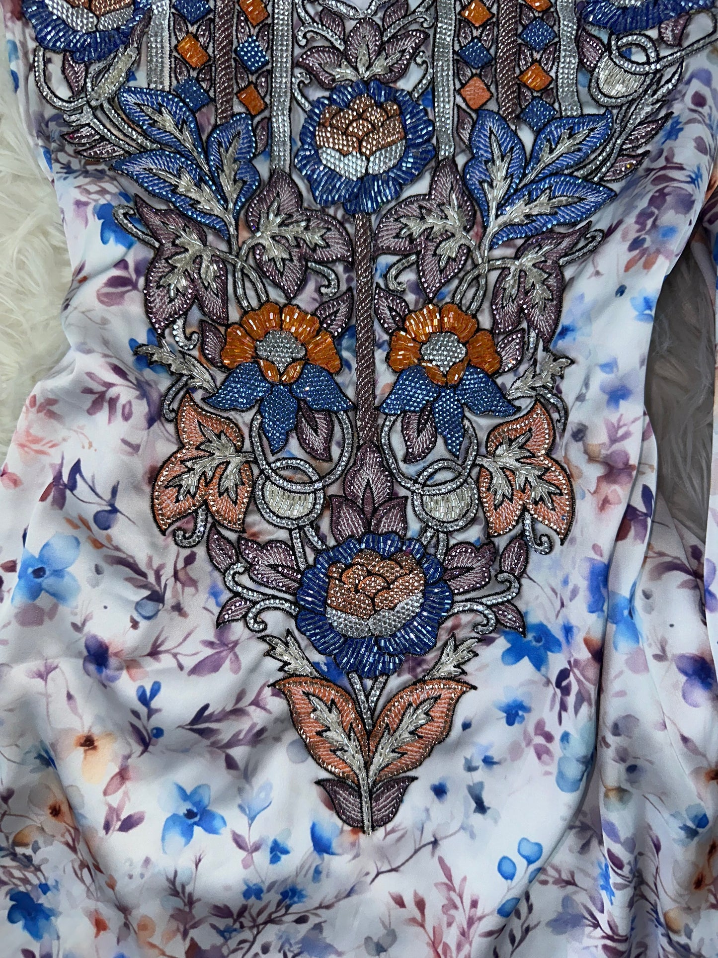 Blue mukhawar with handmade work pure silk and back corset