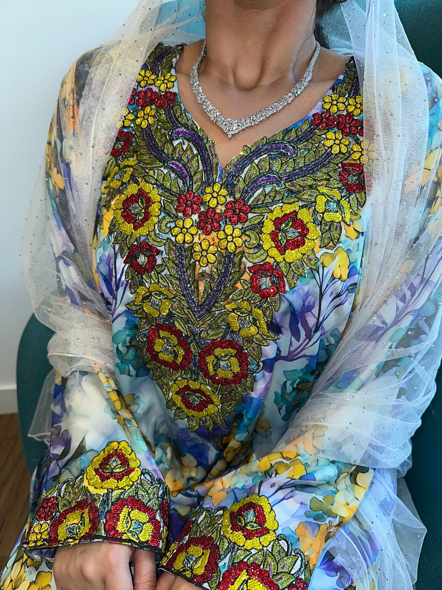 Purple and green pure silk mkhawar