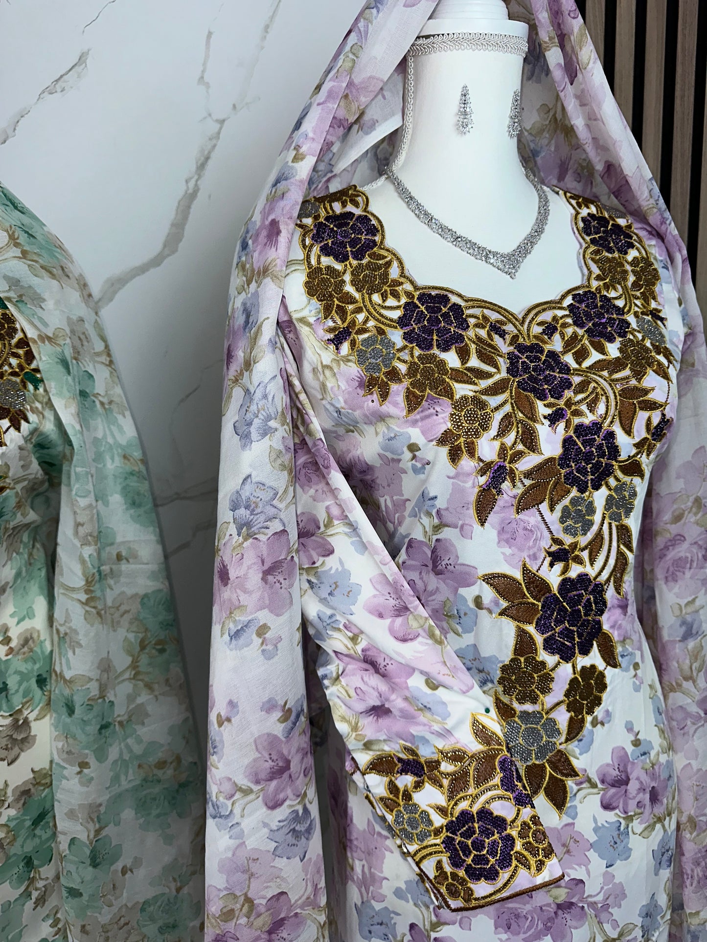 Purple mkhawar with matching Sheila and Arabic sleeves