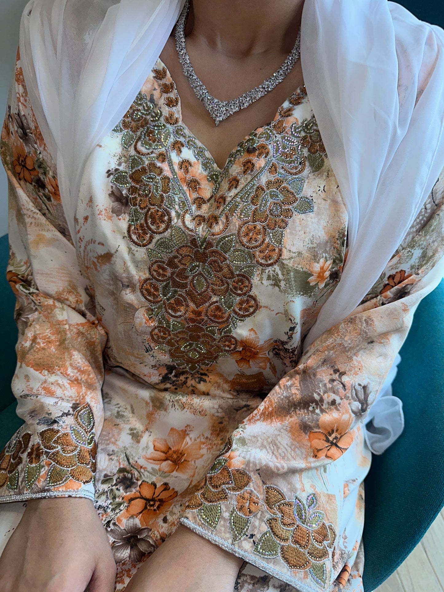 Orange mkhawar with white Shiela