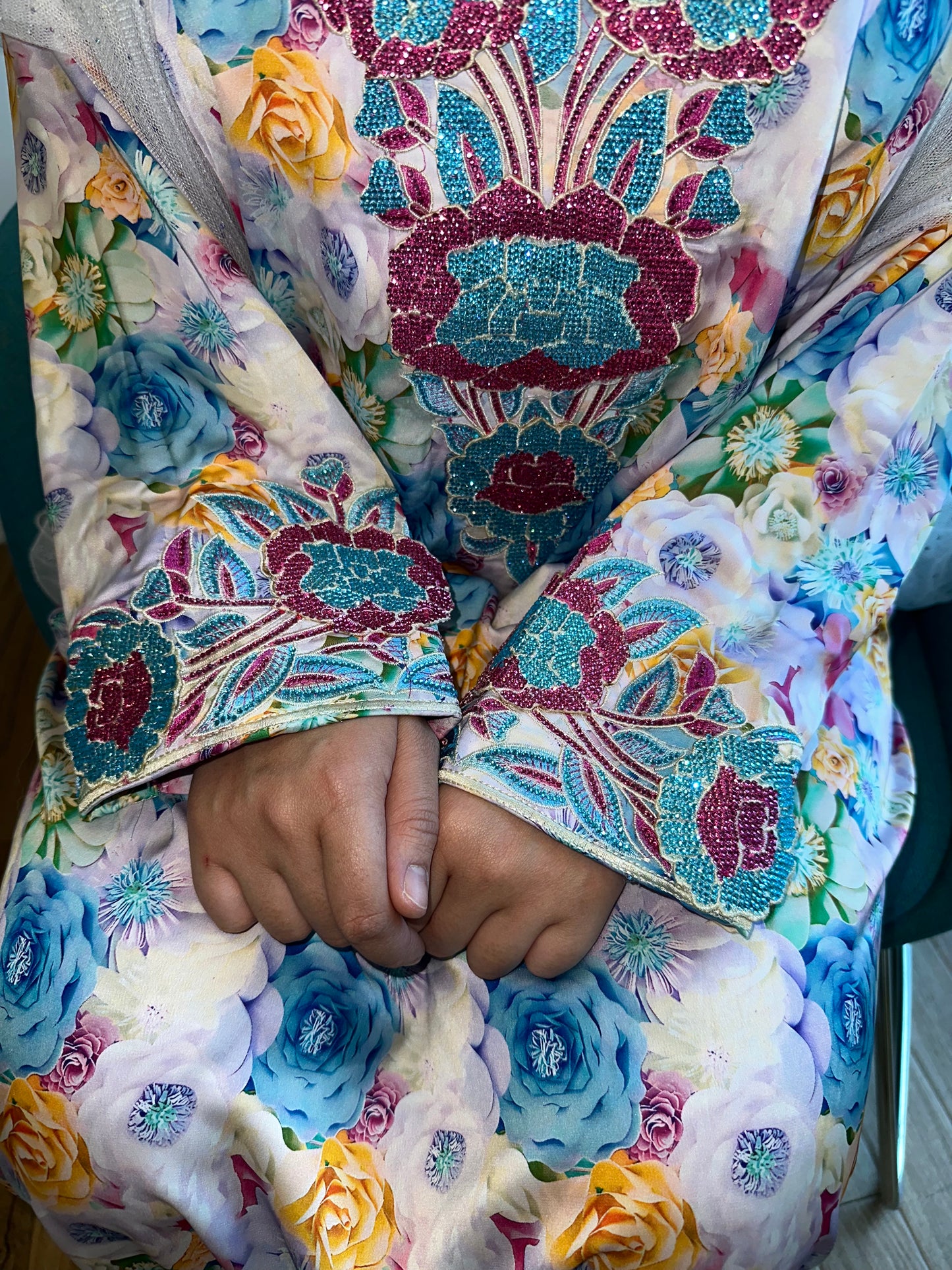 Floral with purple and blue pure silk mkhawar