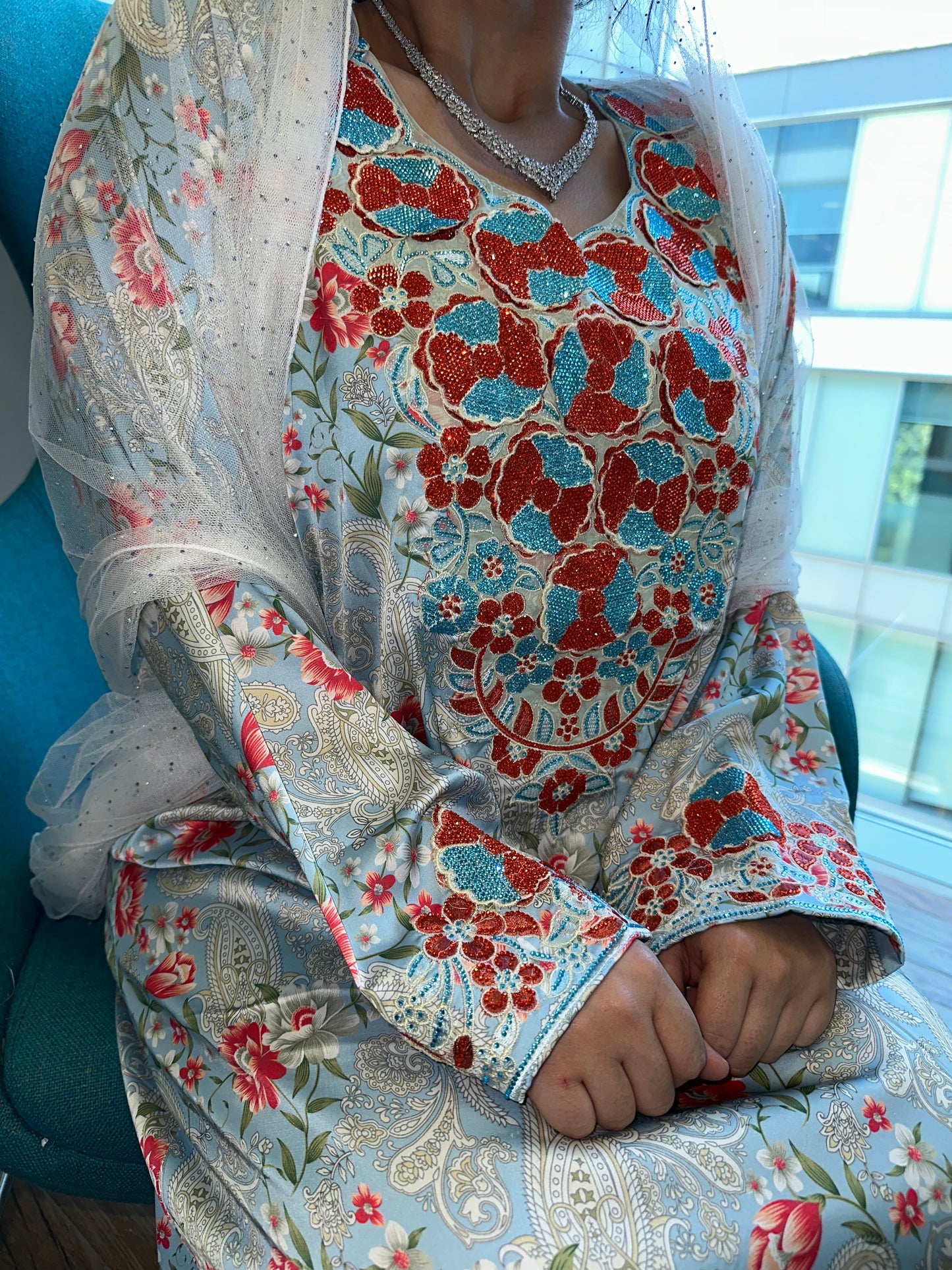Blue and red pure silk mkhawar