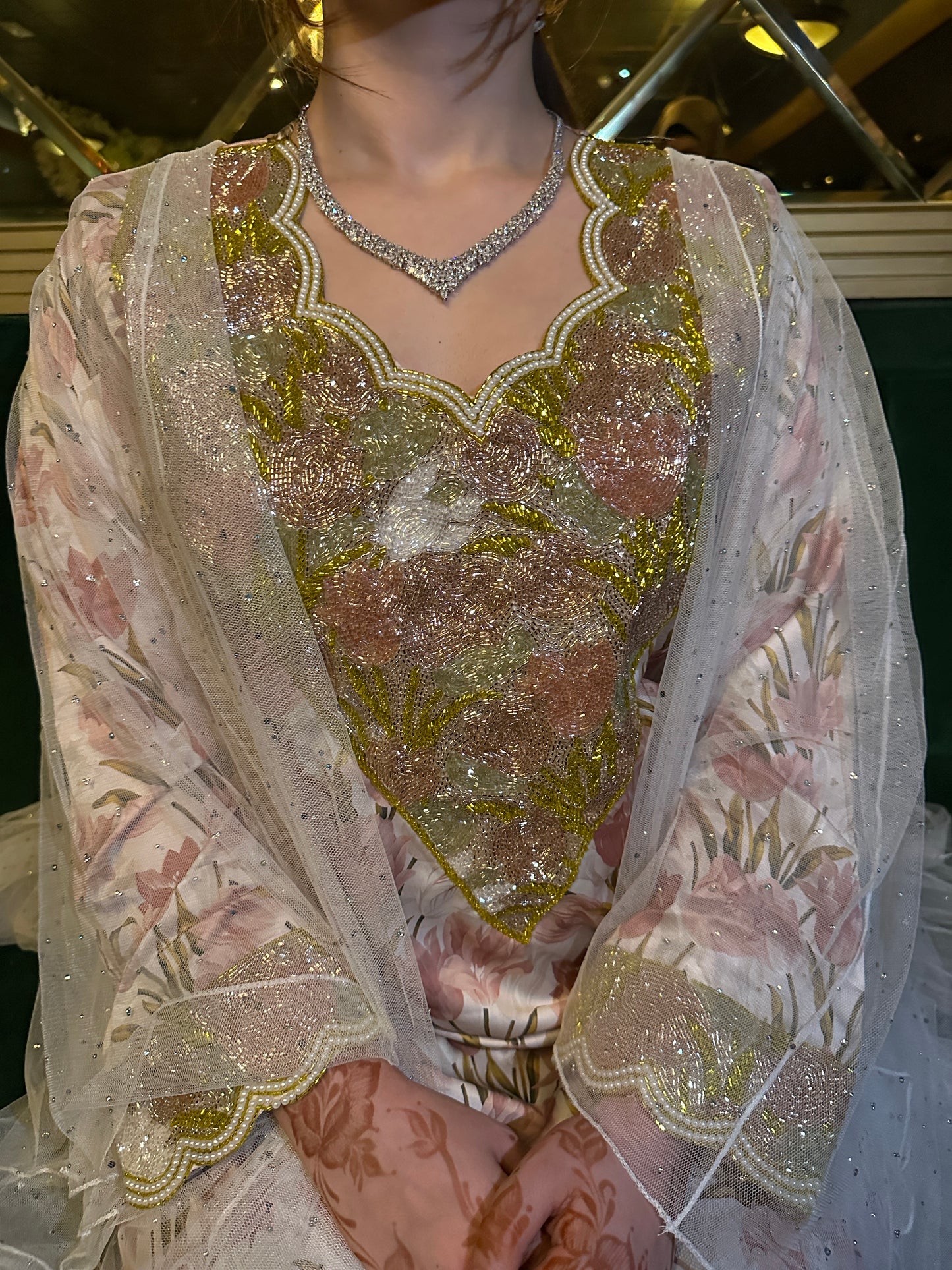 Pure silk mkhawar fully handmade work with back corset