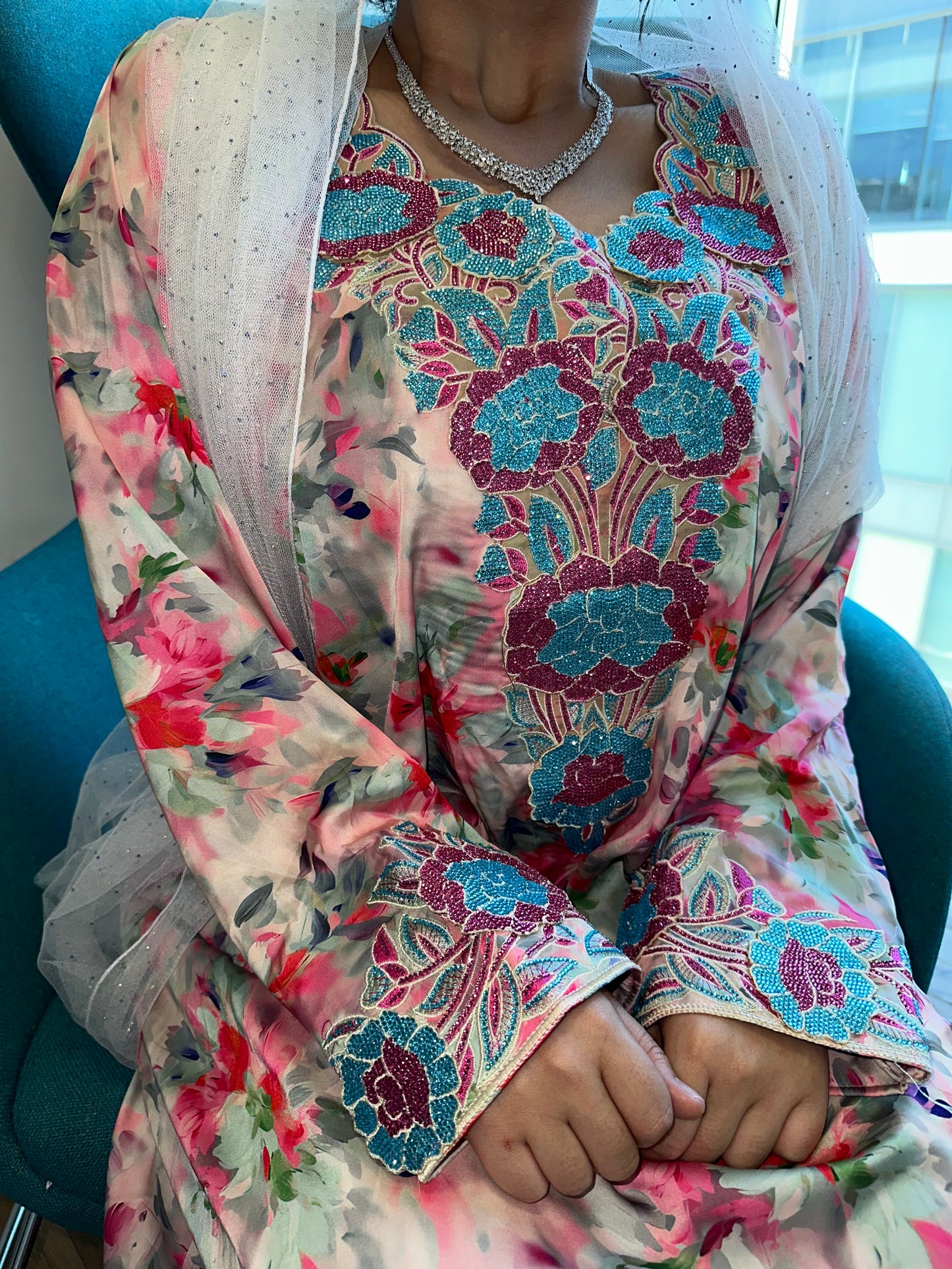 Pink pure silk mkhawar 3D