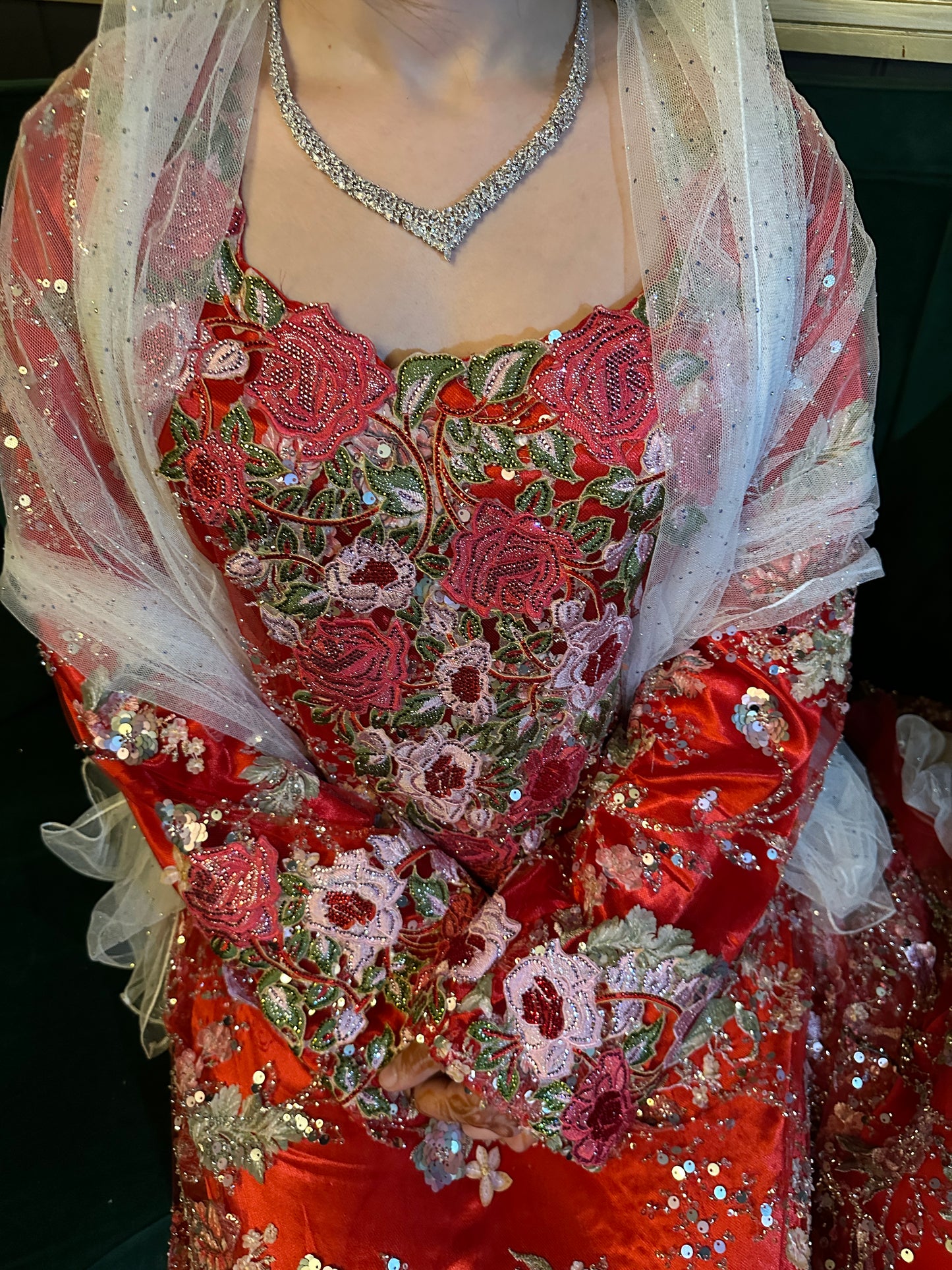 Red fully handmade mkhawar two pieces