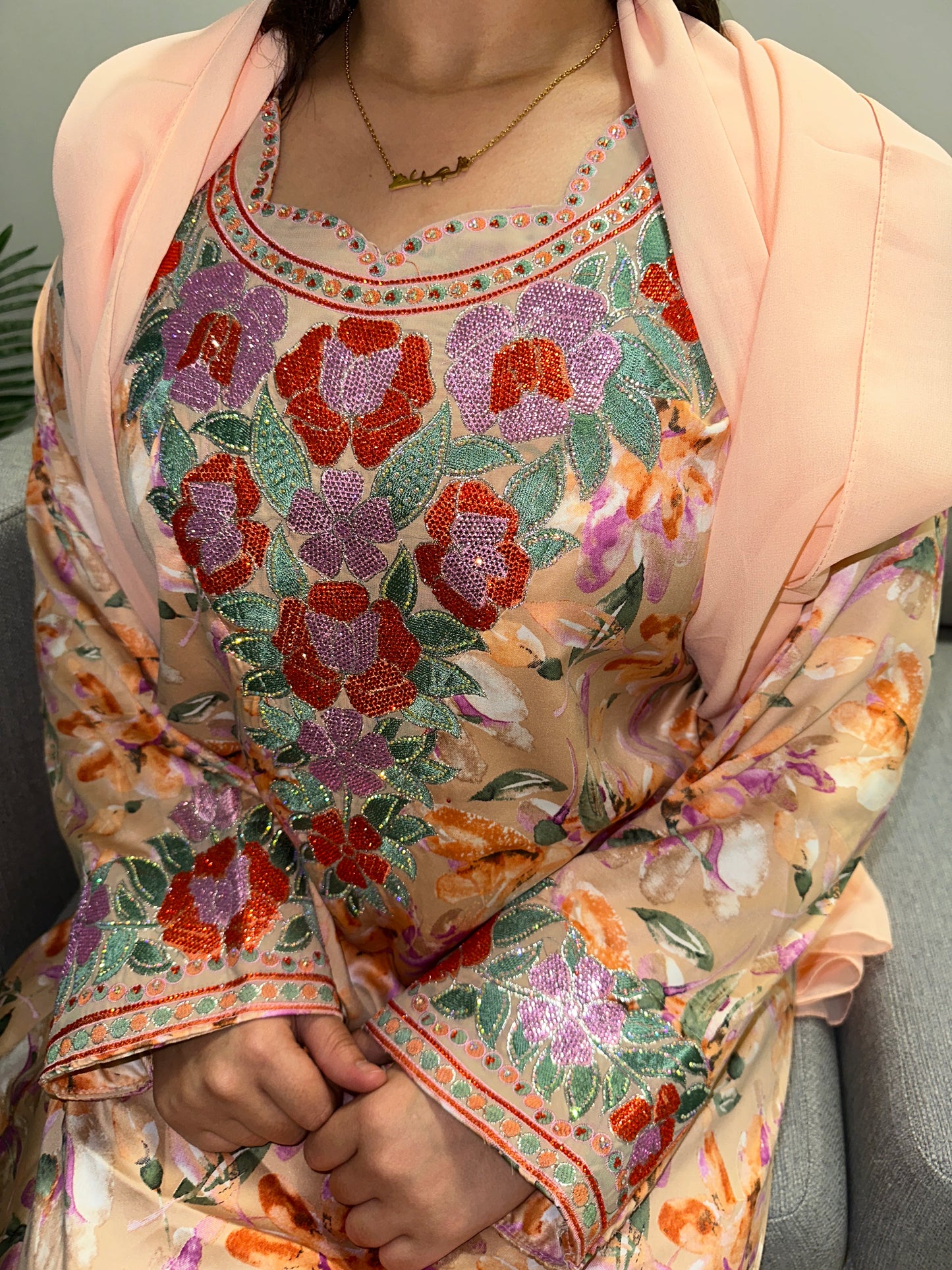 Peach mkhawar with matching Shiela