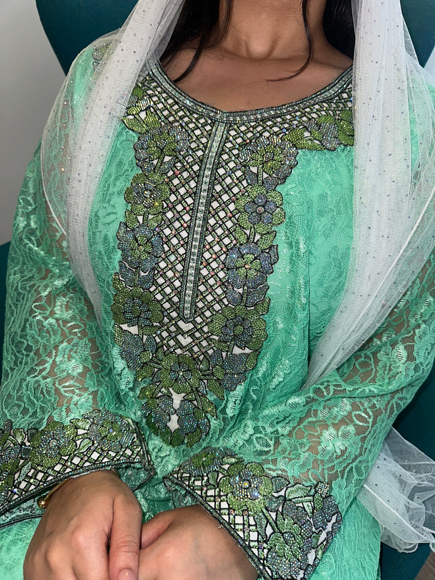 Green2 lace mkhawar