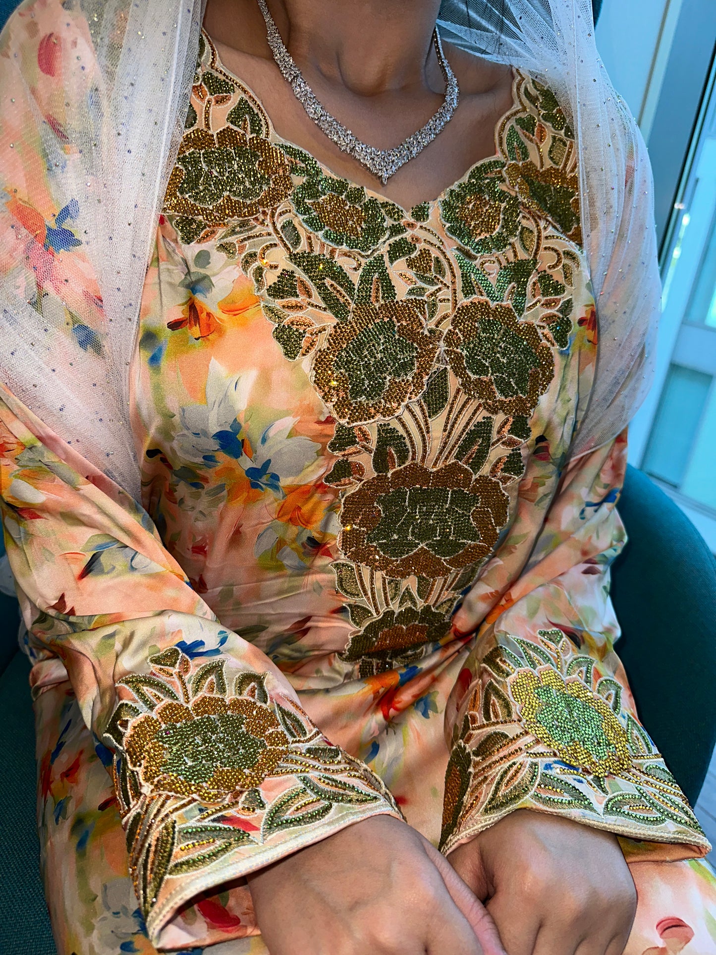 Pure silk yellow and green flowers 3D