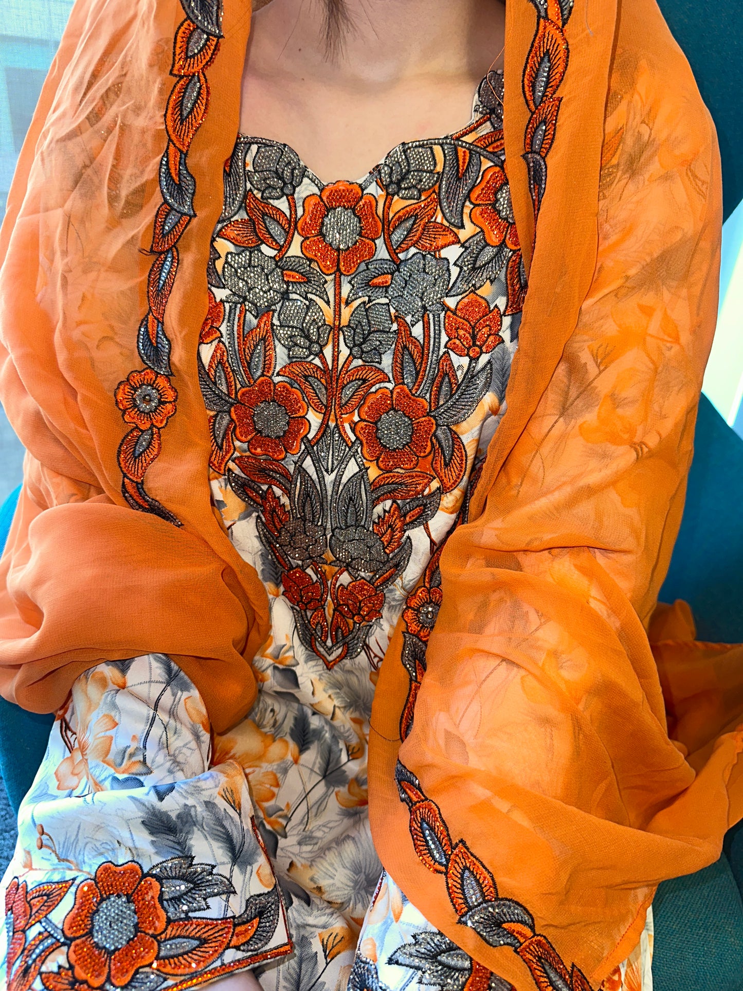 Orange mkhawar with matching Shiela