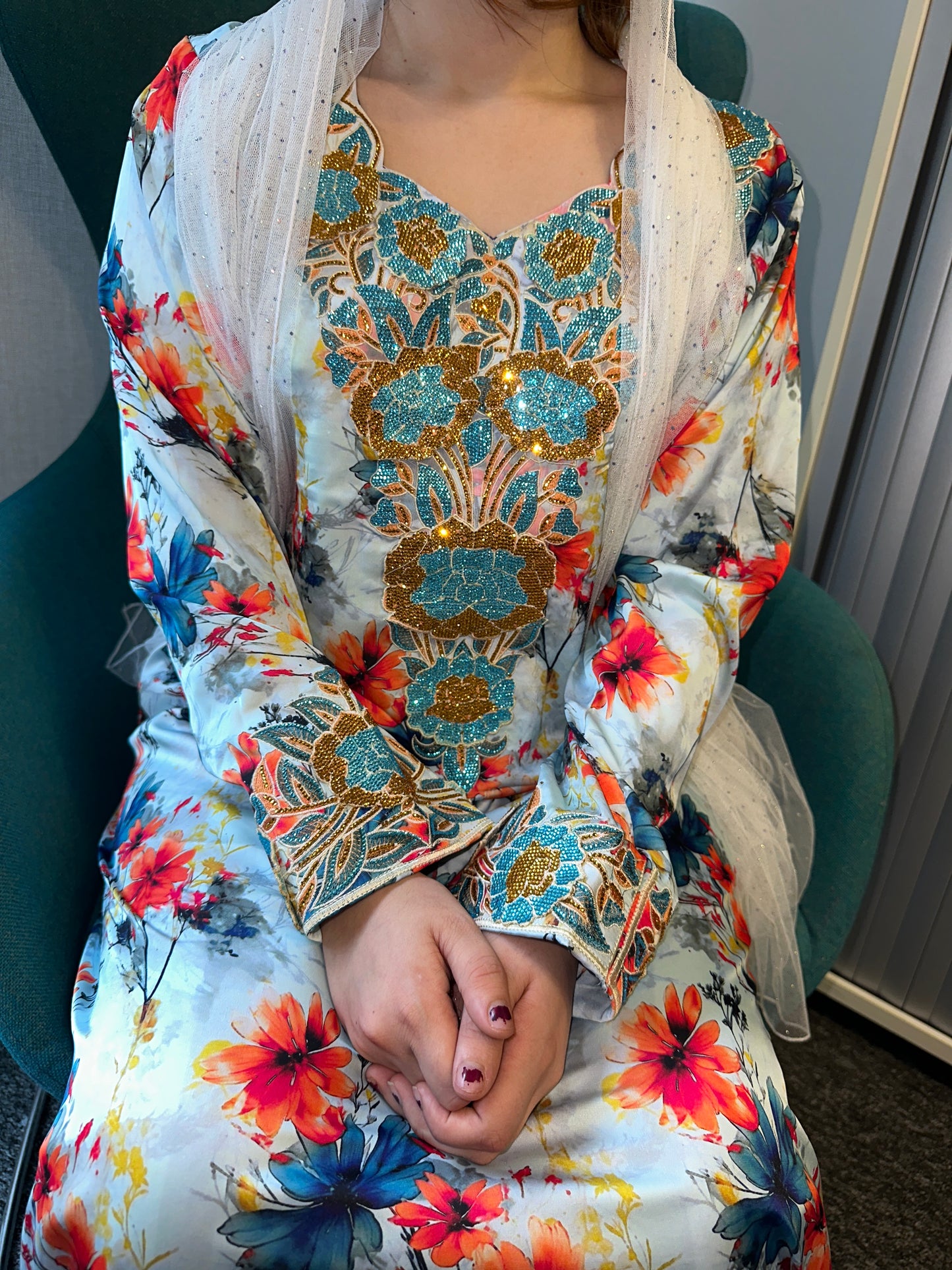 Blue pure silk mkhawar