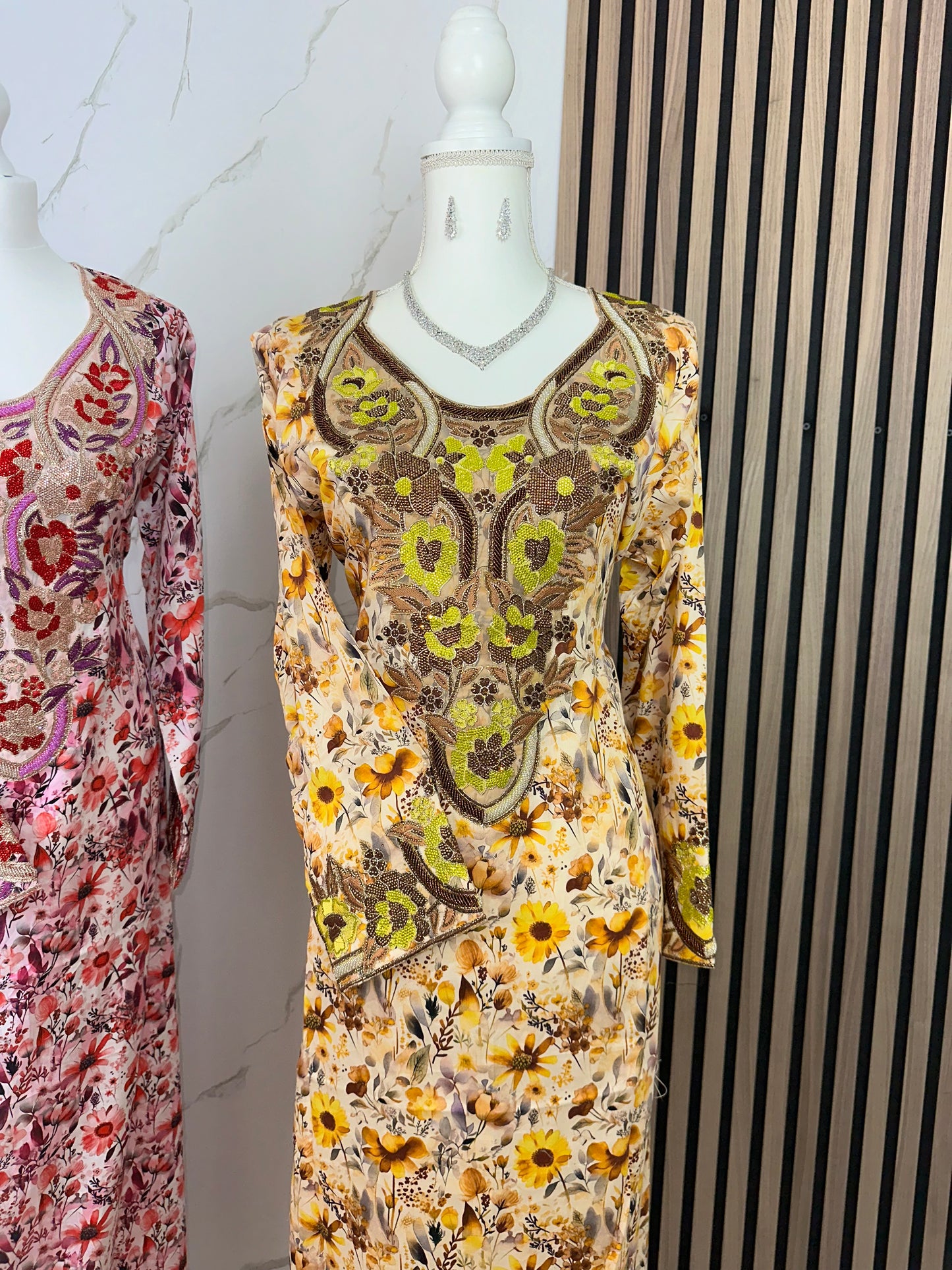 Yellow mustard cotton mkhawar handmade work